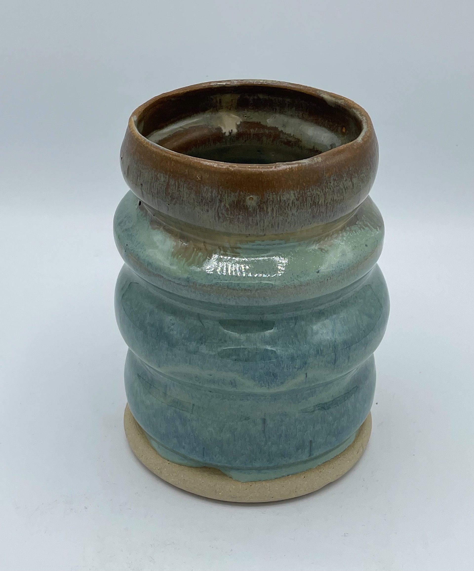 Turquoise and Brown Ripple Pot by Dana Finimore
