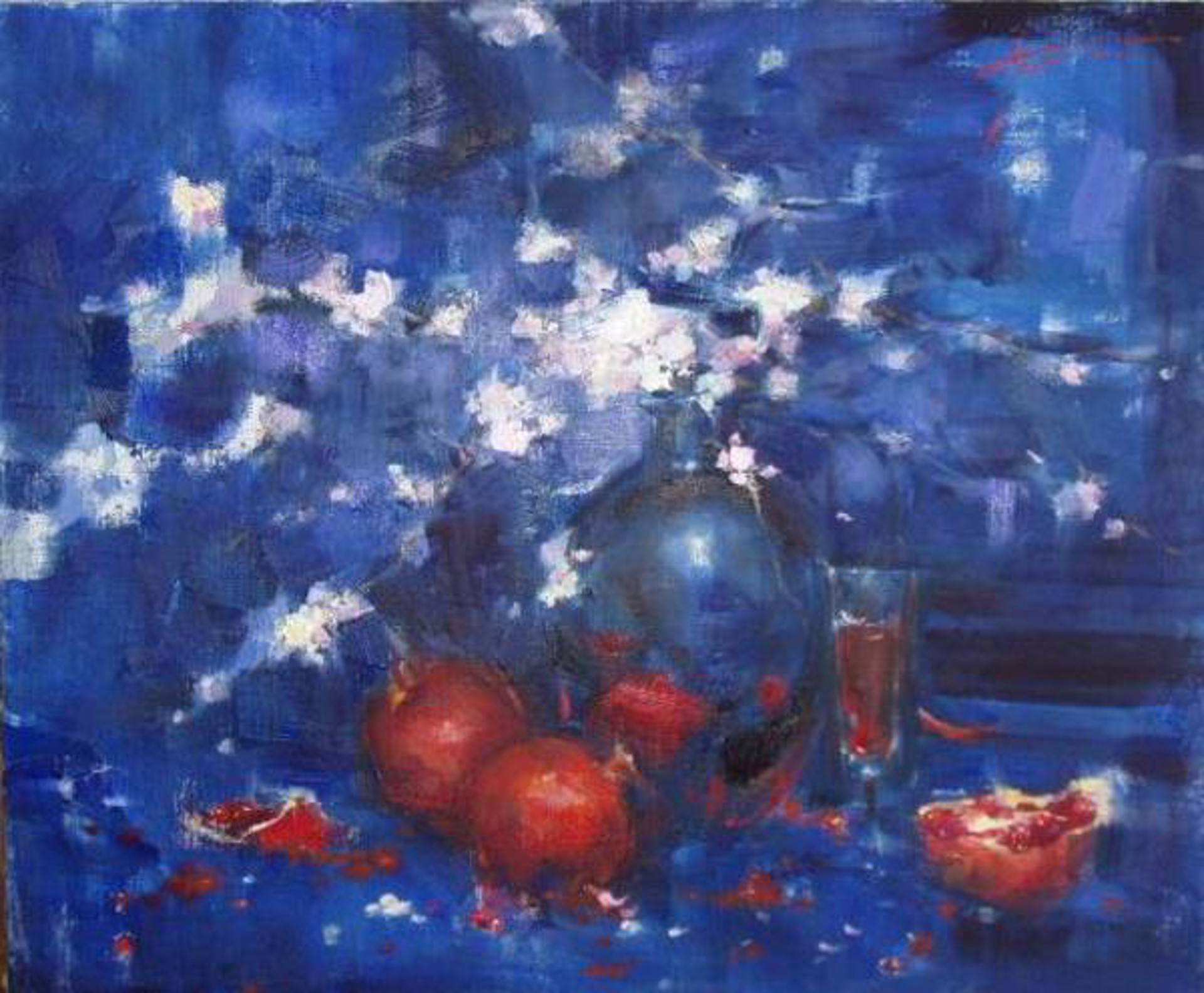 Pomegranates on Blue by Yana Golubyatnikova