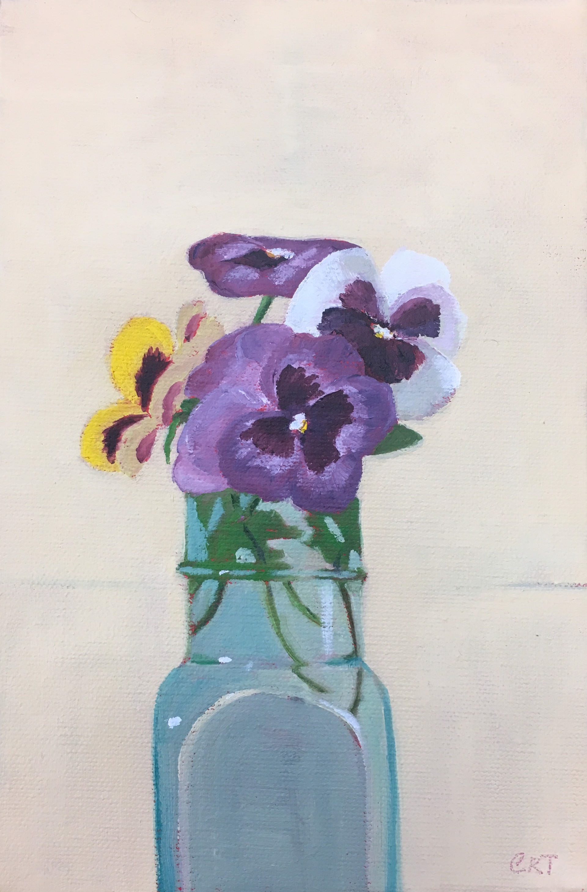 Pansies in Antique Bottle by Carol Thompson
