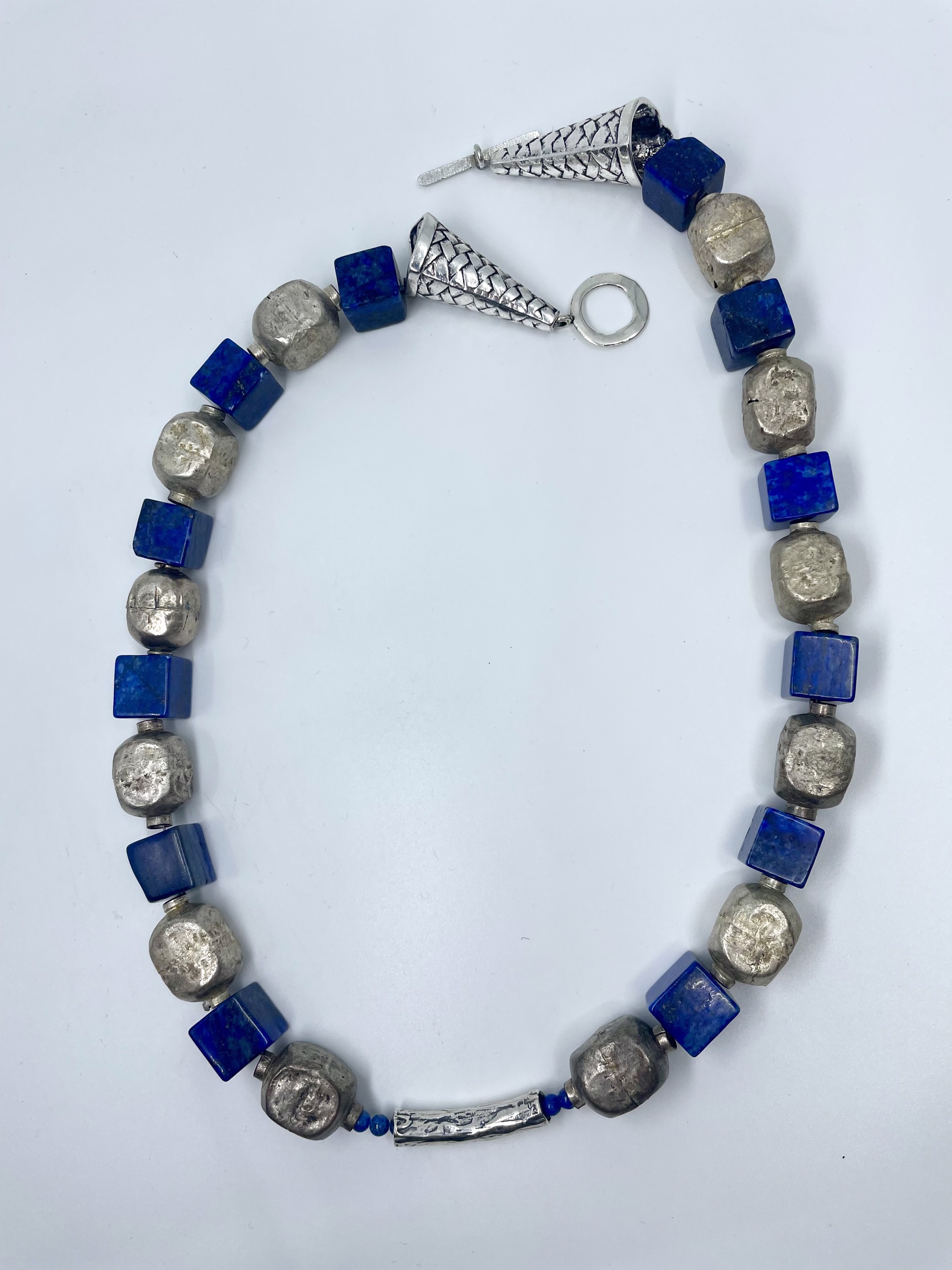 9131 Lapis & Ethiopian Silver Necklace by Gina Caruso