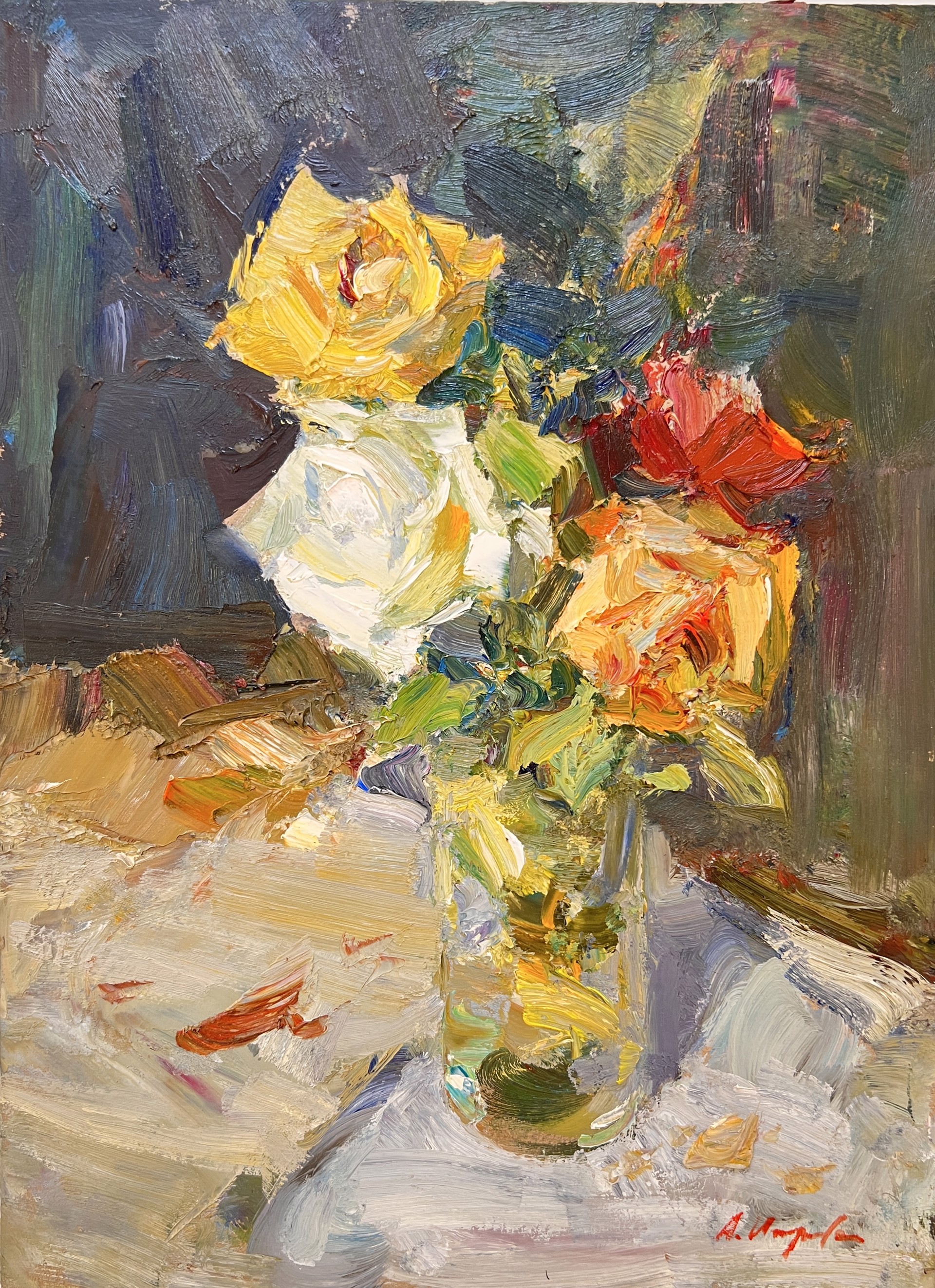"Roses" original oil painting by Andrey Inozemtsev