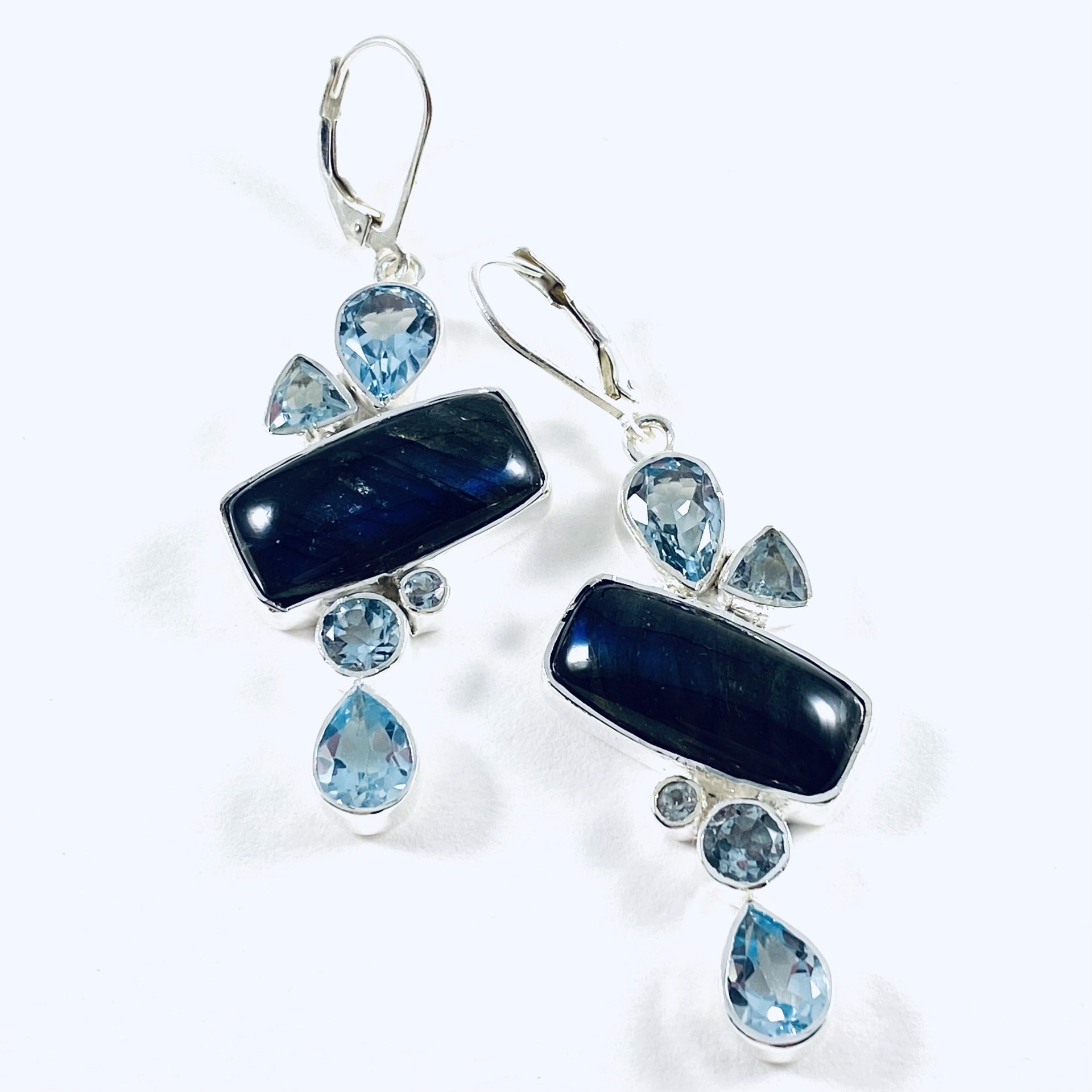 MON21-2A Labradorite and Blue Topaz Earrings, french wire clasp by Monica Mehta