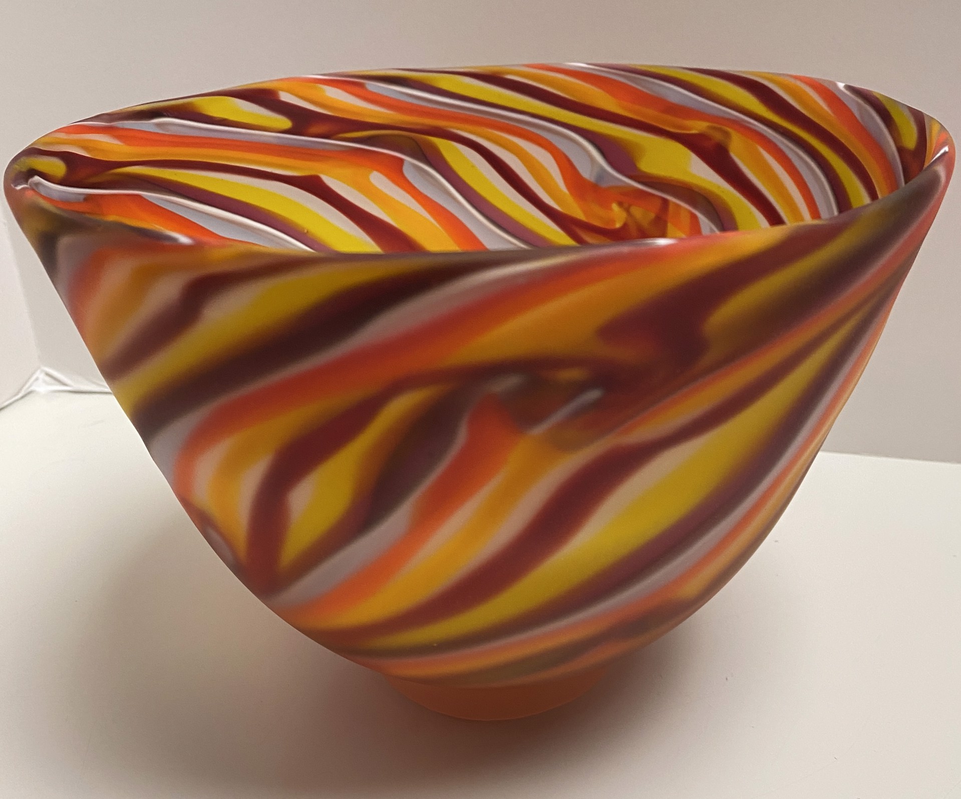 Smoke Red, Orange, Yellow Footed Bowl by Rene Culler