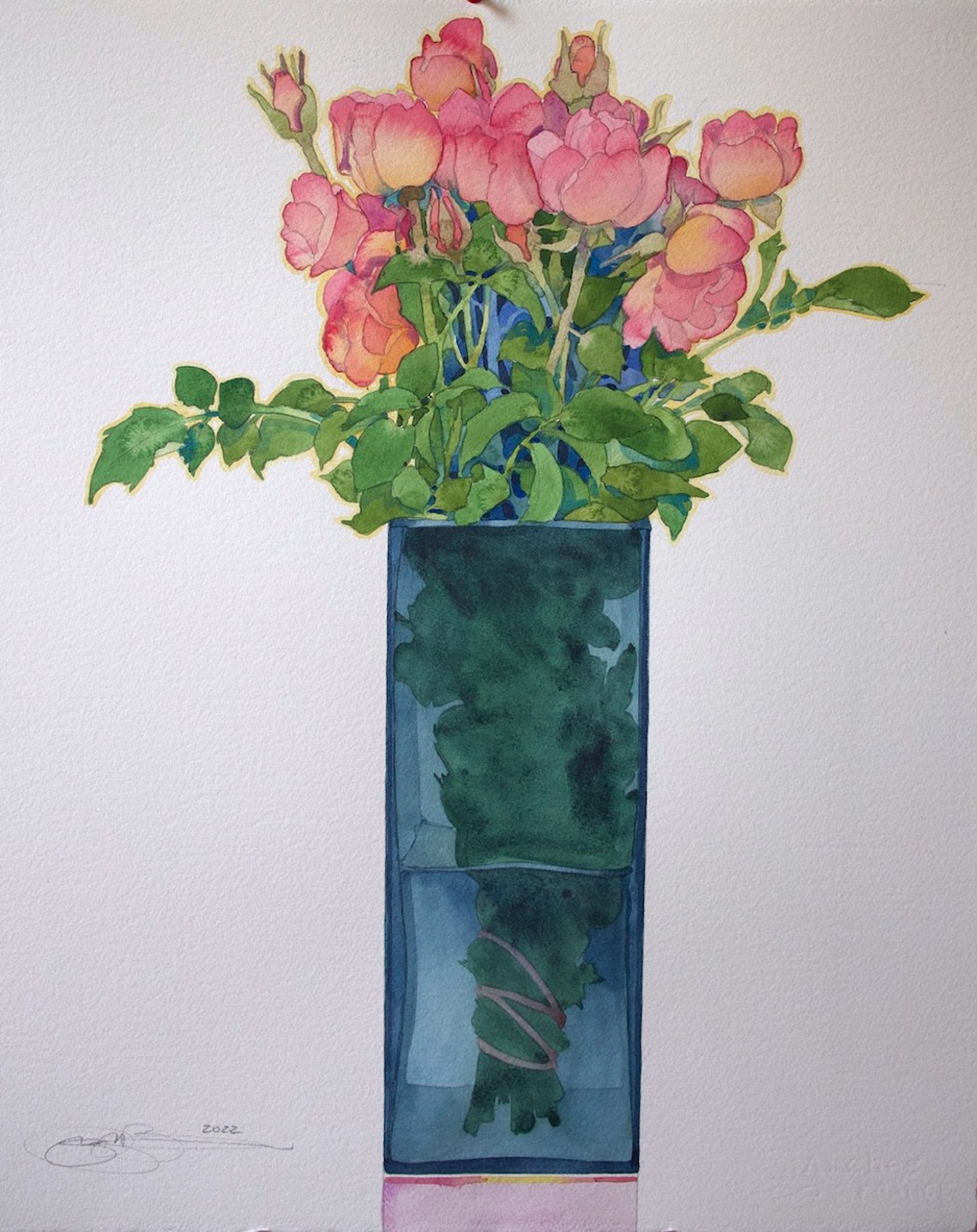 Roses in a Blue Vase by Gary Bukovnik