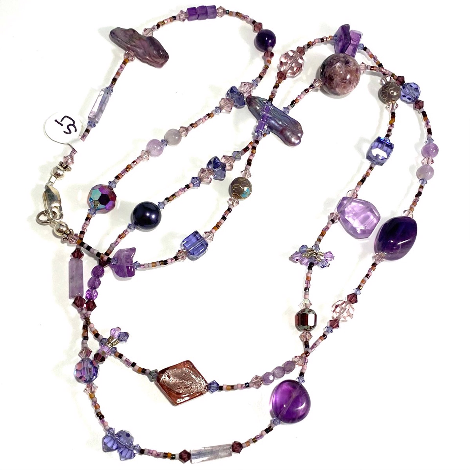Amethyst, Charoite and Crystal "Shades of Purple Stiletto" 42” Necklace SHOSH22-5 by Shoshannah Weinisch