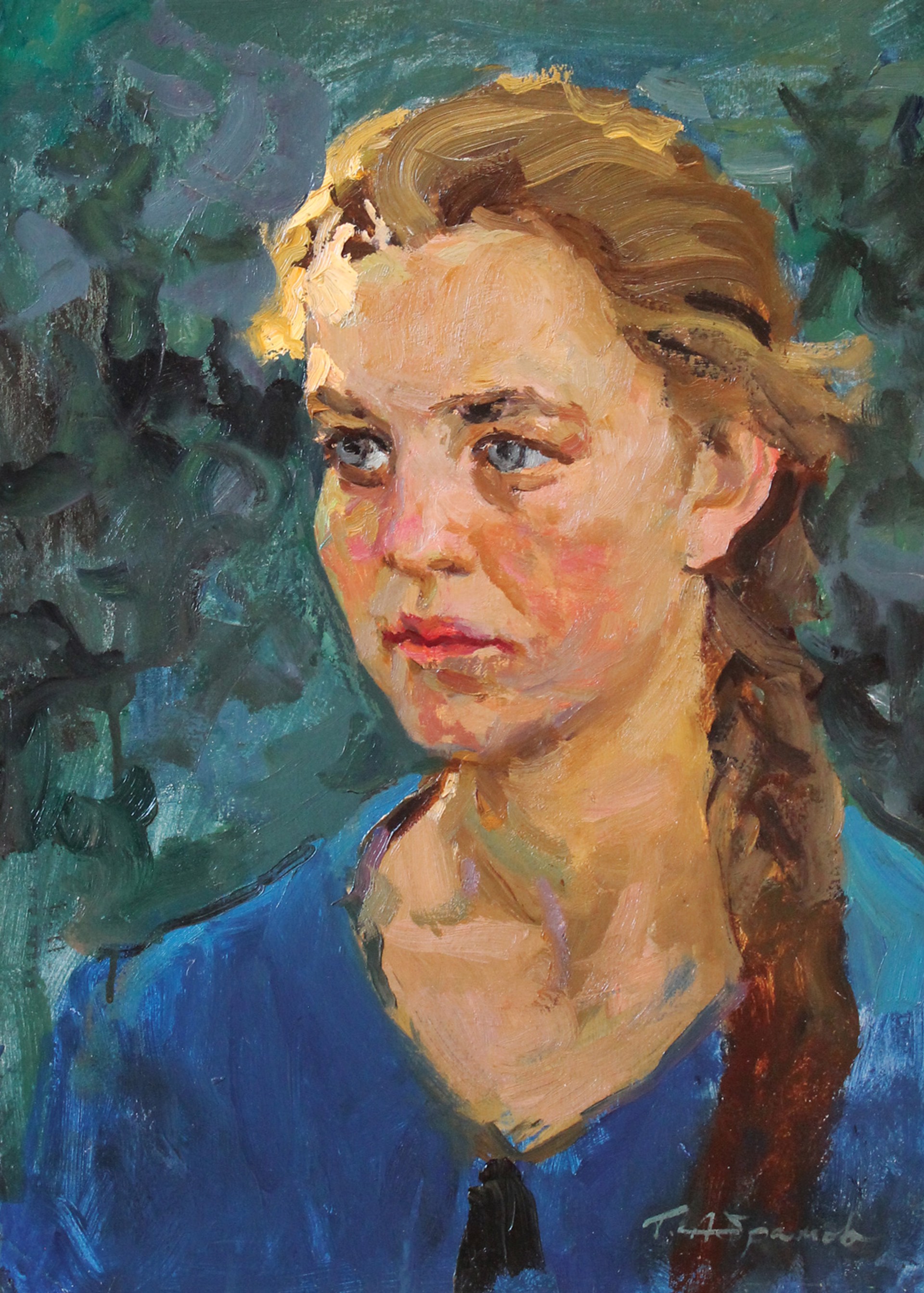 Girl with Braid in Blue by Georgi Abramov