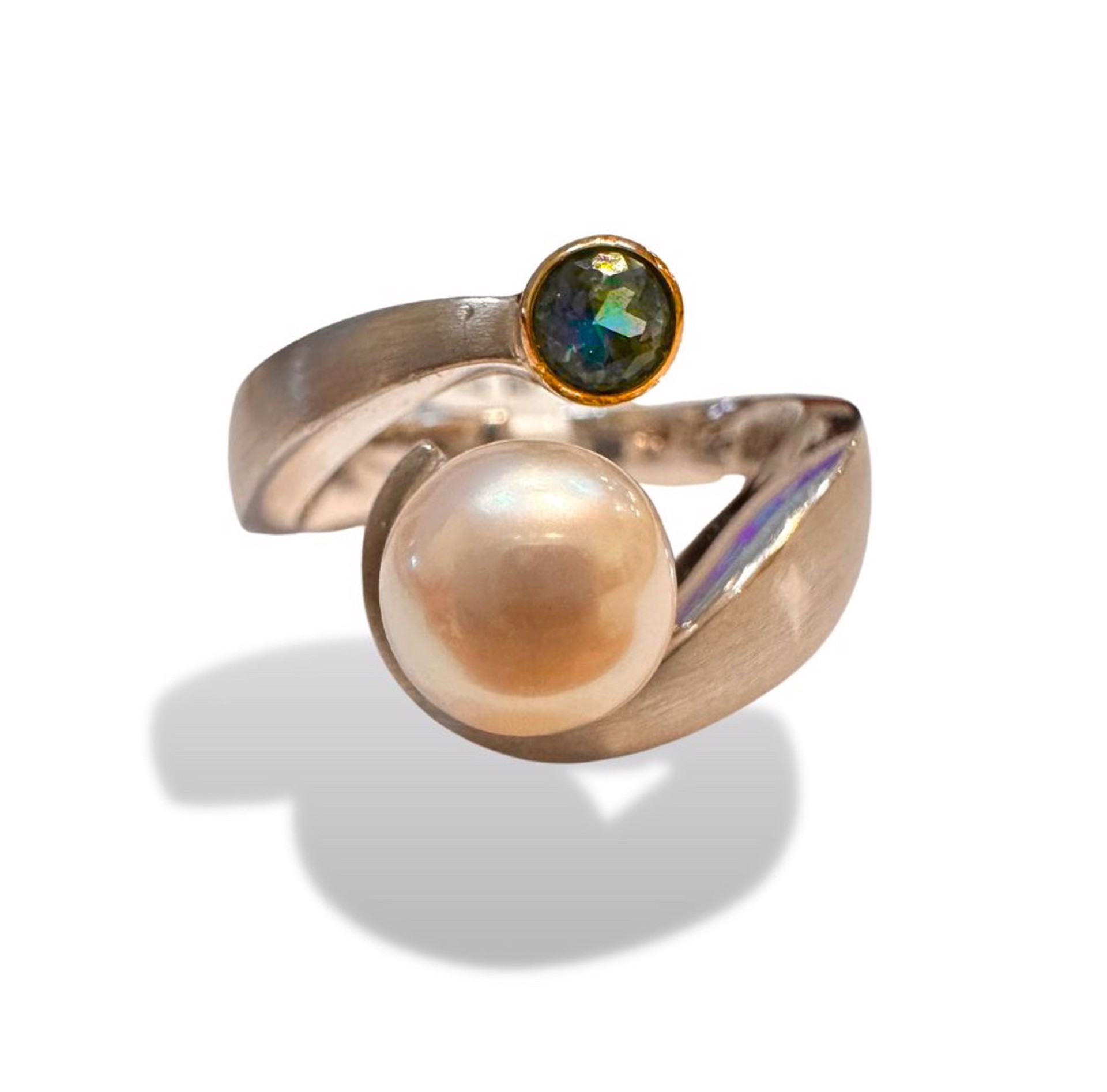 Ring - Adjustable Sterling Silver with Pearl and Blue Topaz R6962 by Joryel Vera