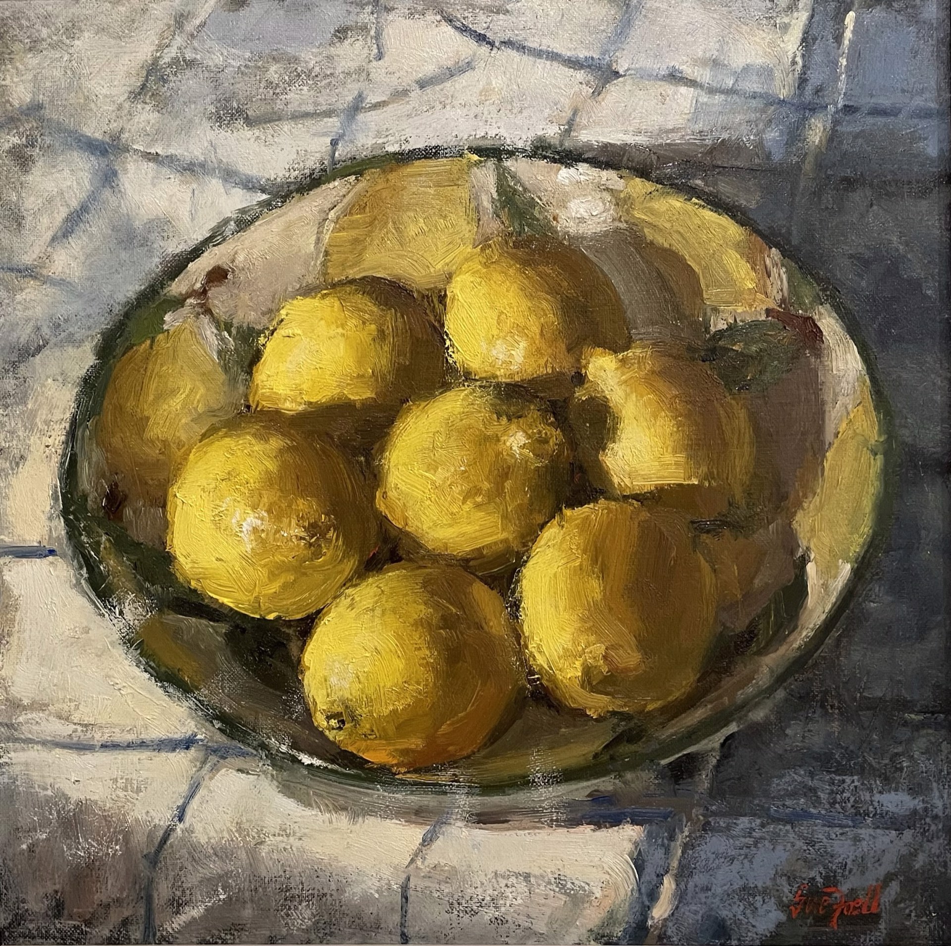 Pear with old crock by Sue Foell