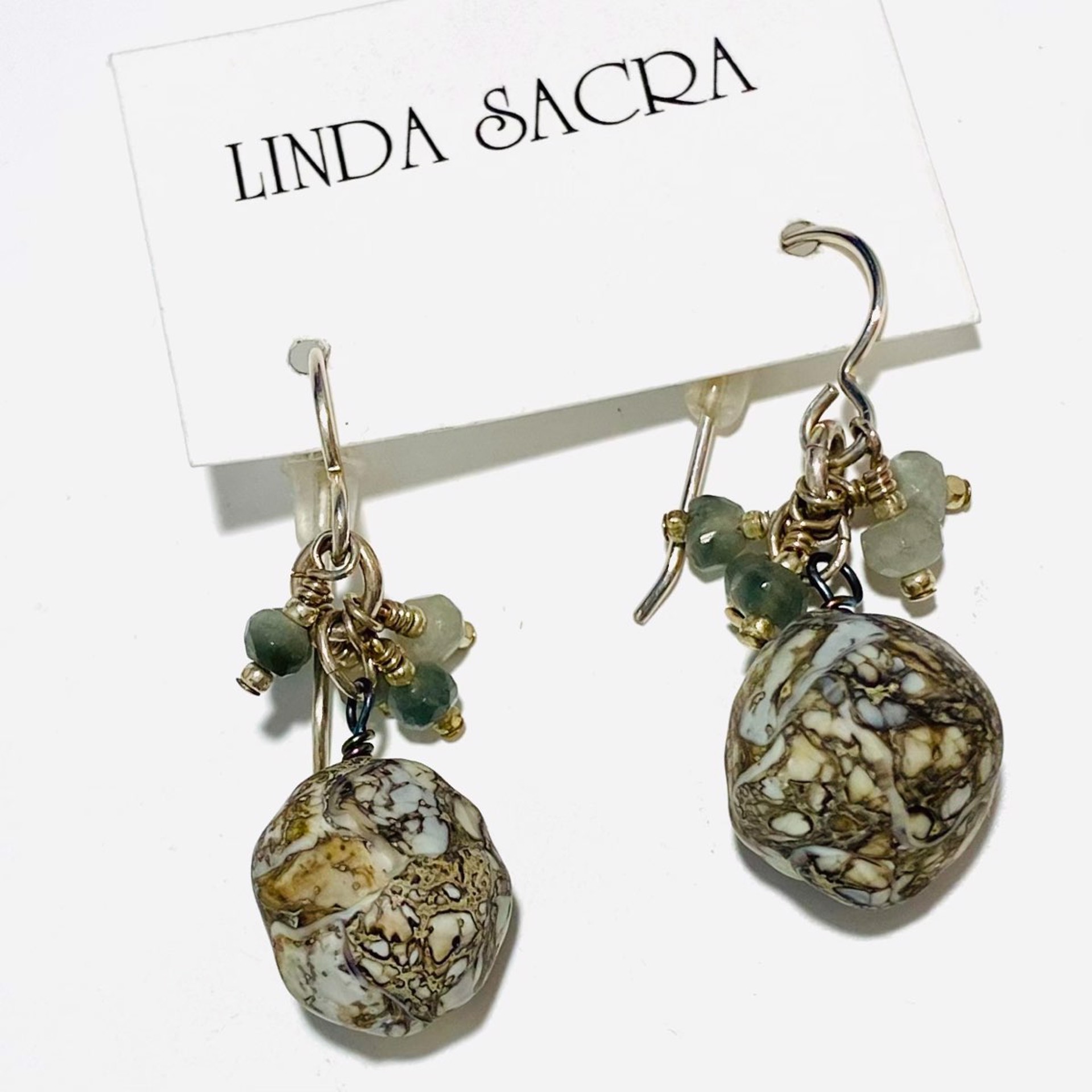 Silver Foil Shards Reduced with Gemstone cluster Earrings LS22-476 by Linda Sacra