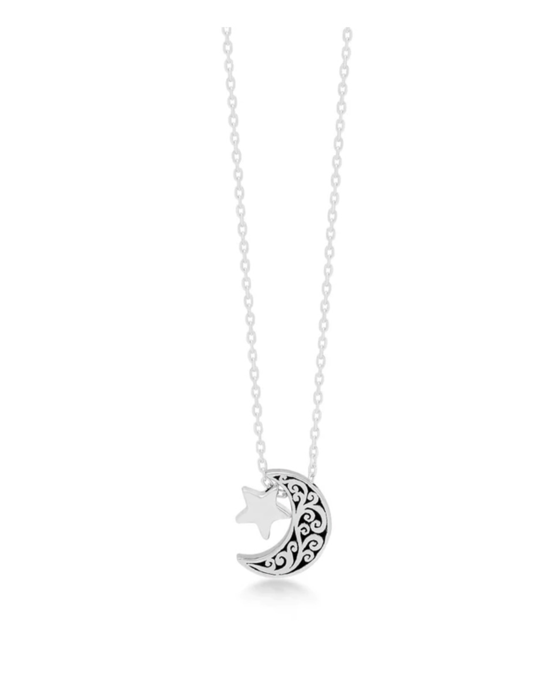 LH Signature Scroll Petite Moon with Star Pendant Necklace by Lois Hill