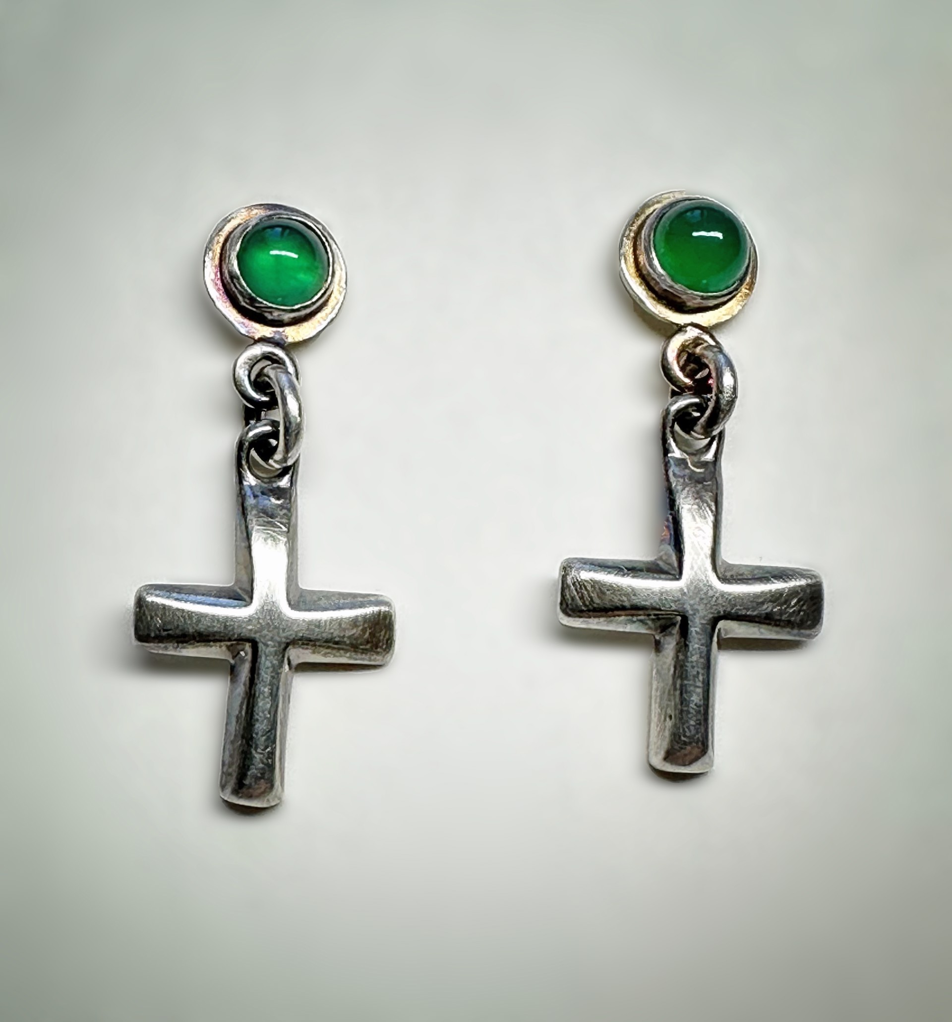 Green Quartz Earrings with Sterling Crosses by Tabor Porter