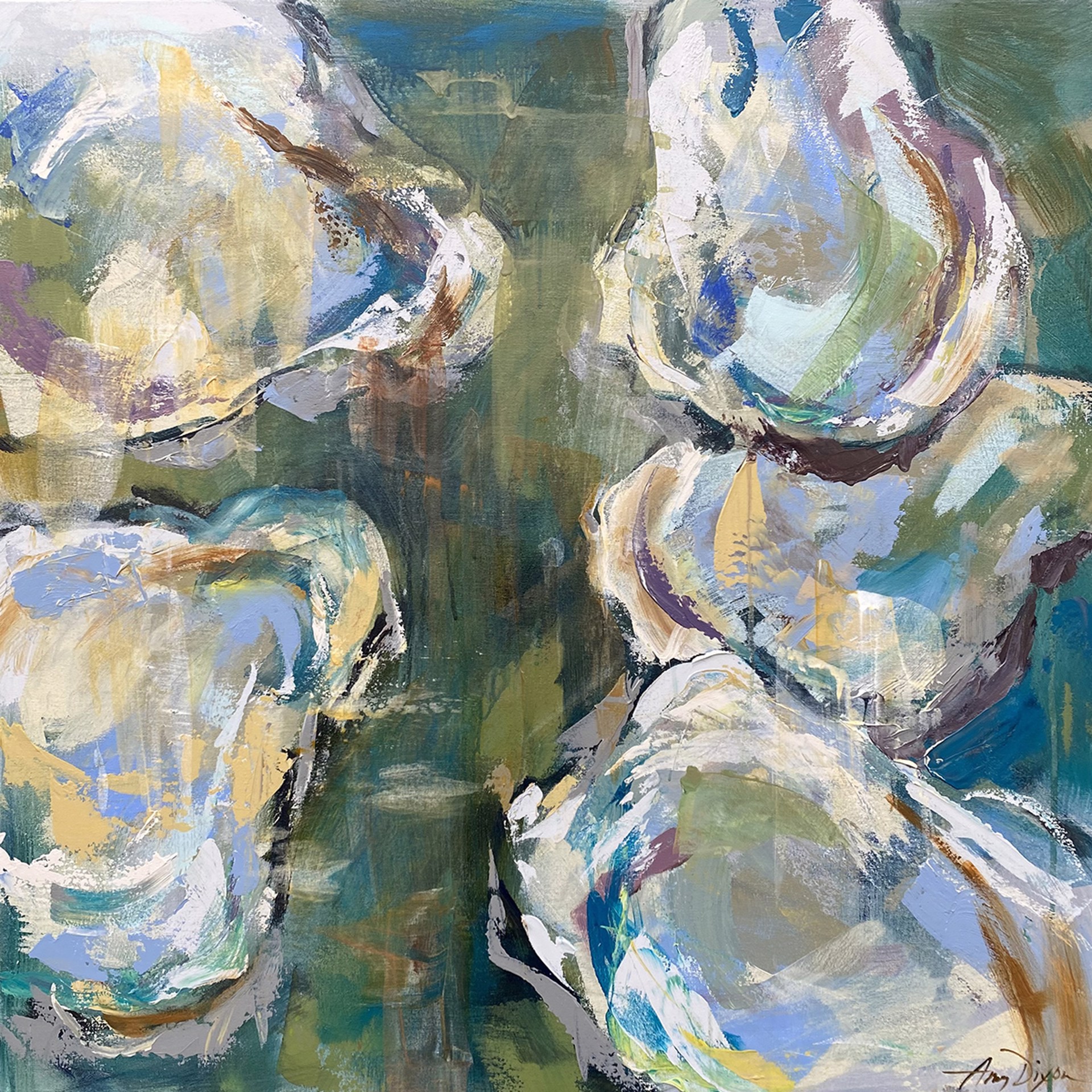 "Oysters Organic II" original mixed media painting by Amy Dixon