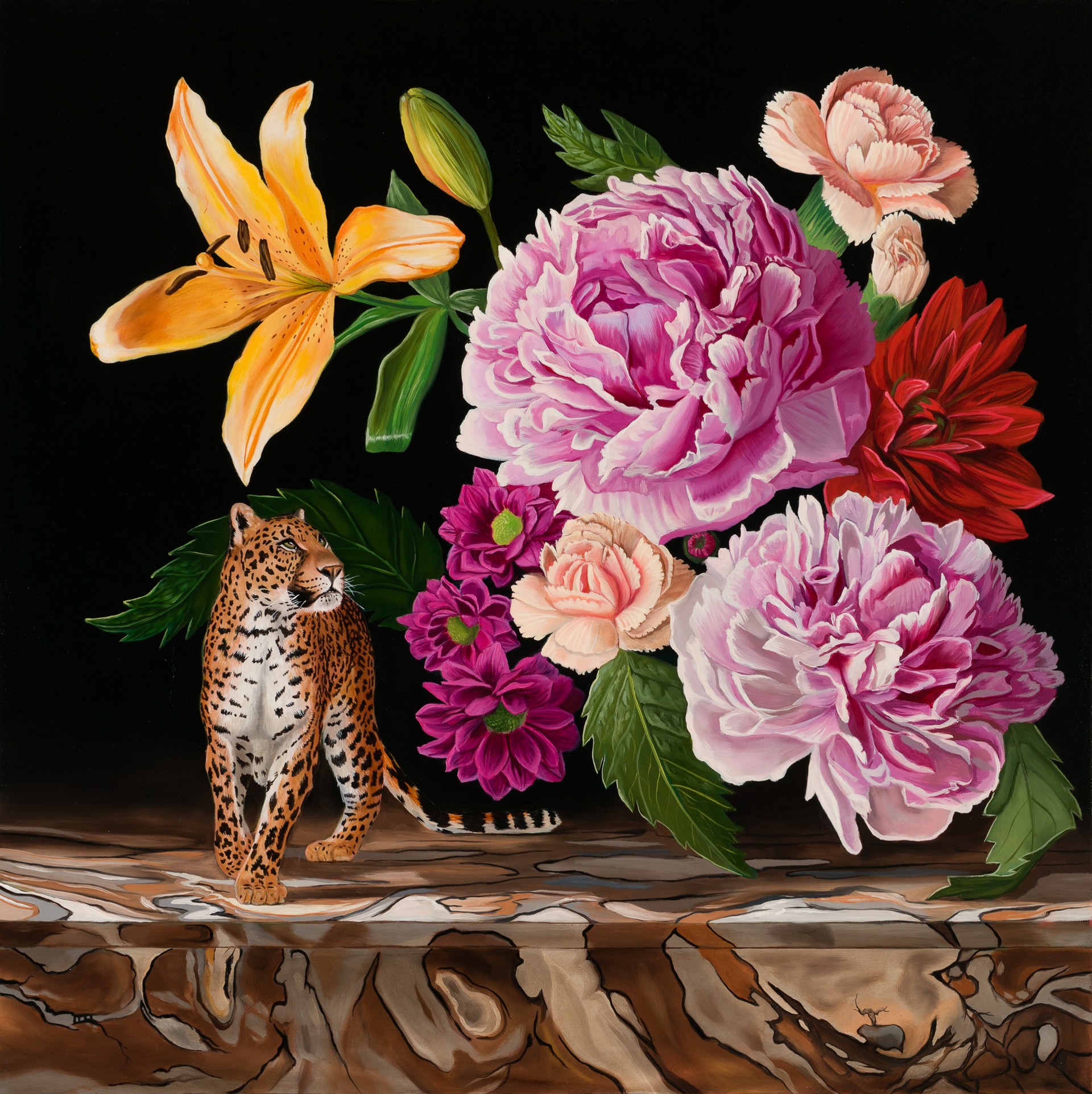 Still Life with Leopard and Peonies by Robin Hextrum