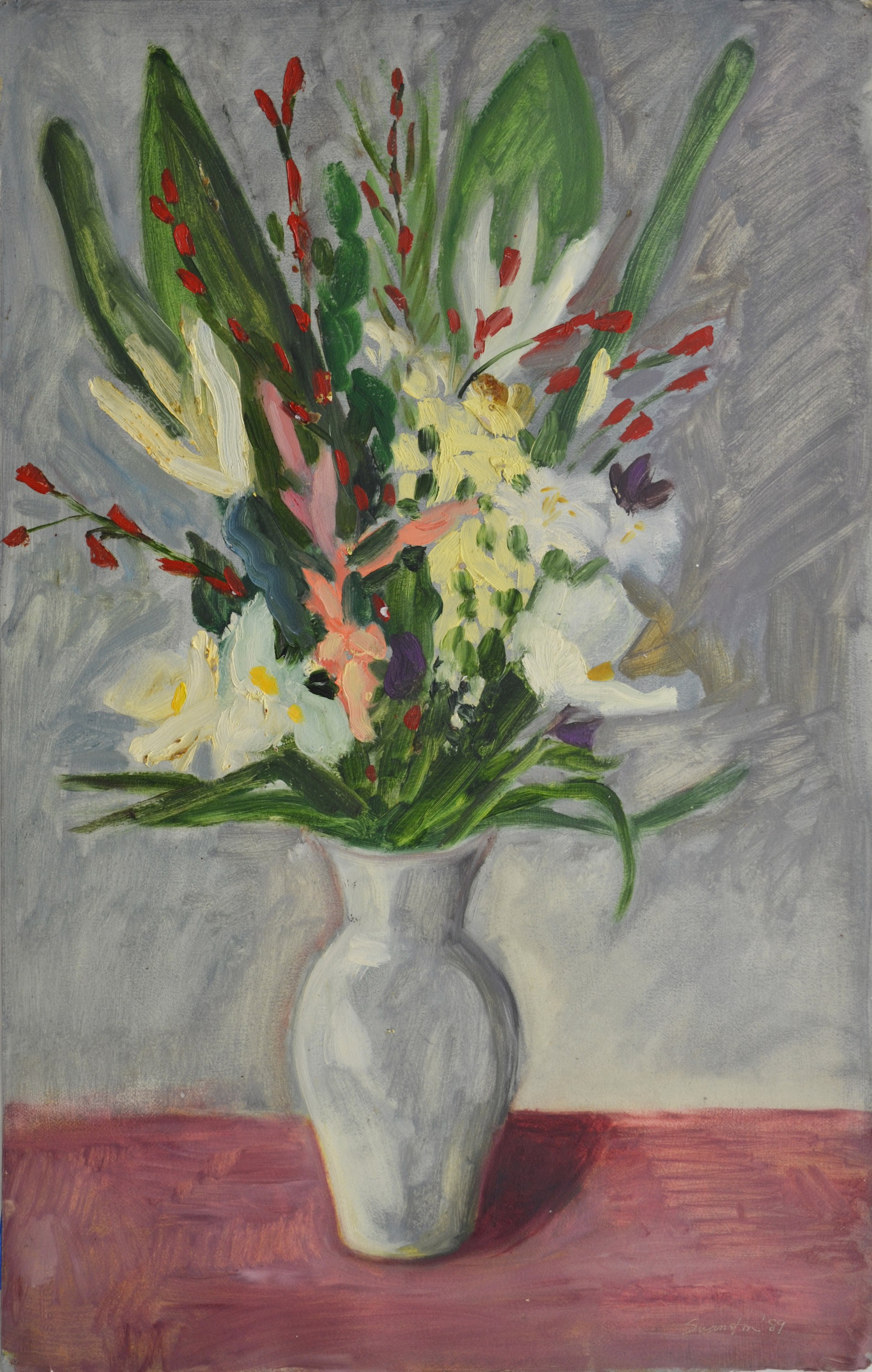 Full Blooms in the White Vase by Gail Foster
