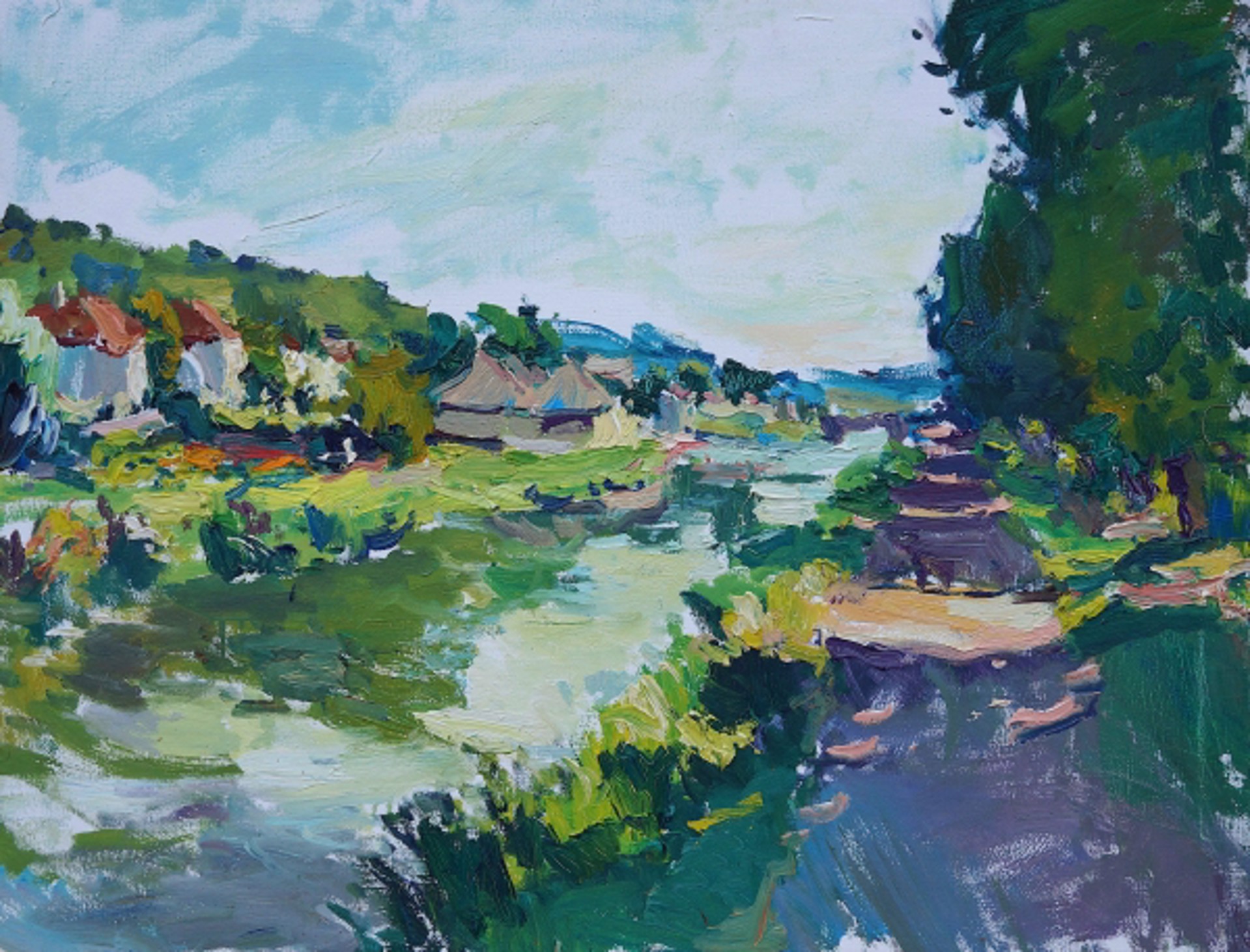 "Canal in Summer" original oil painting by Antonin Passemard