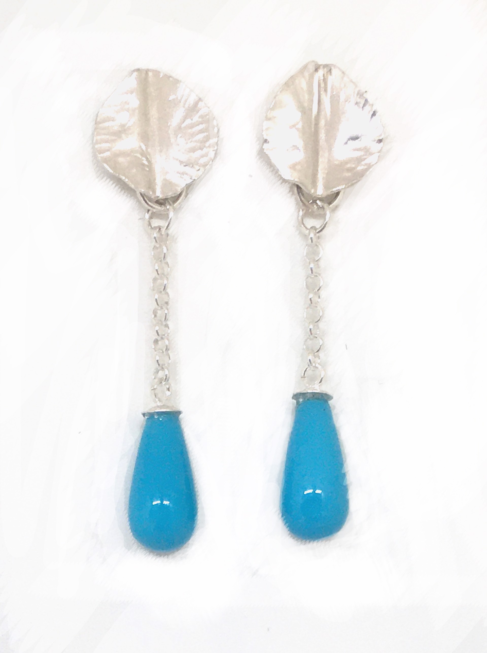 Sterling Silver Leaf Sleeping Beauty Turquoise Earrings by Melicia Phillips