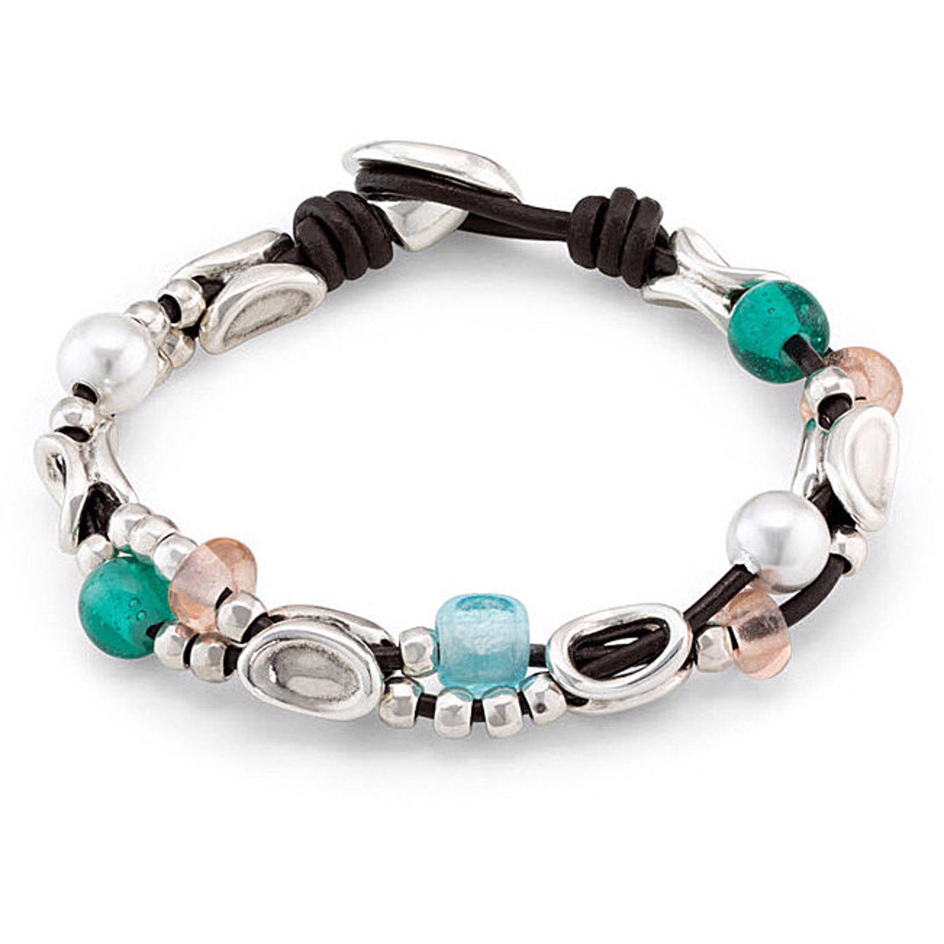 9437 Leather Bracelet with Colorful Beads and Silver by UNO DE 50