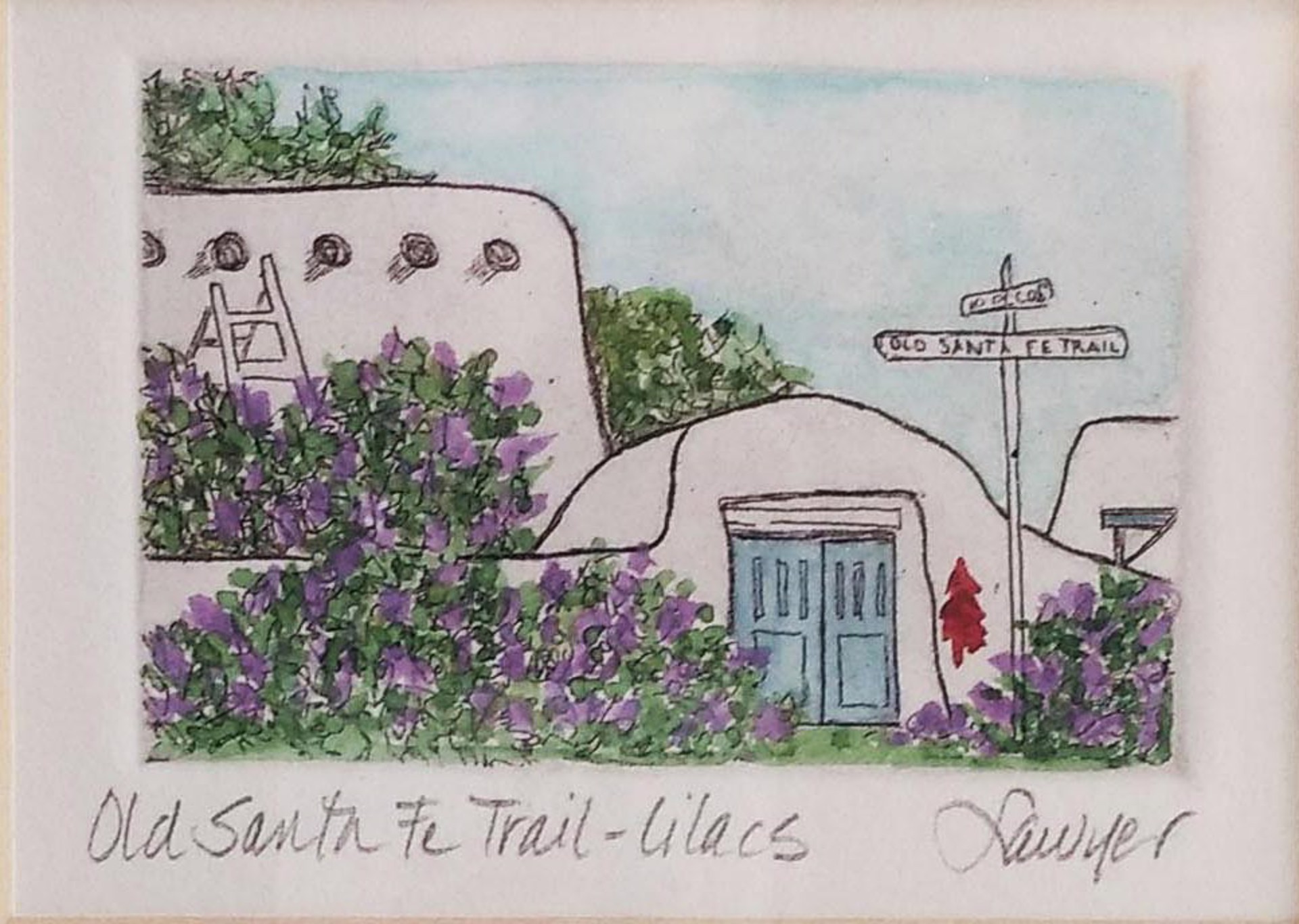 Old Santa Fe Trail - Lilacs (framed) by Anne Sawyer