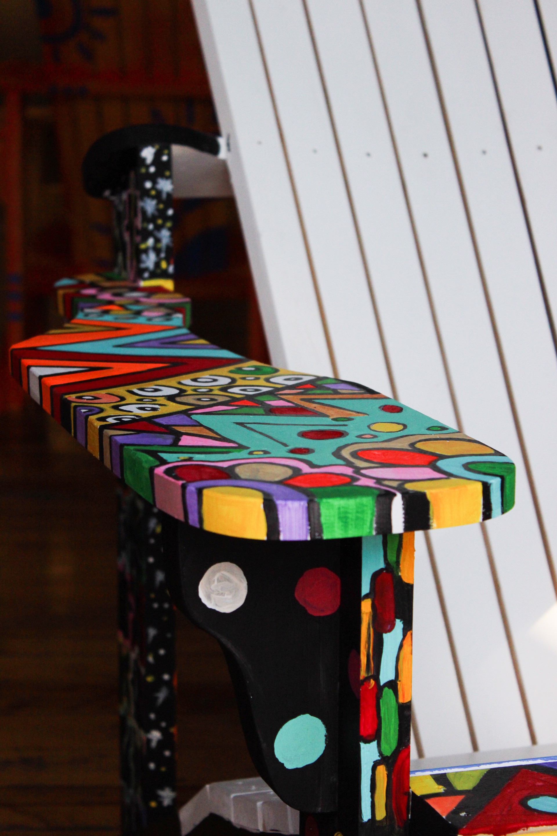 Hand-Painted Adirondack Chair with geometric patterns by Pinky