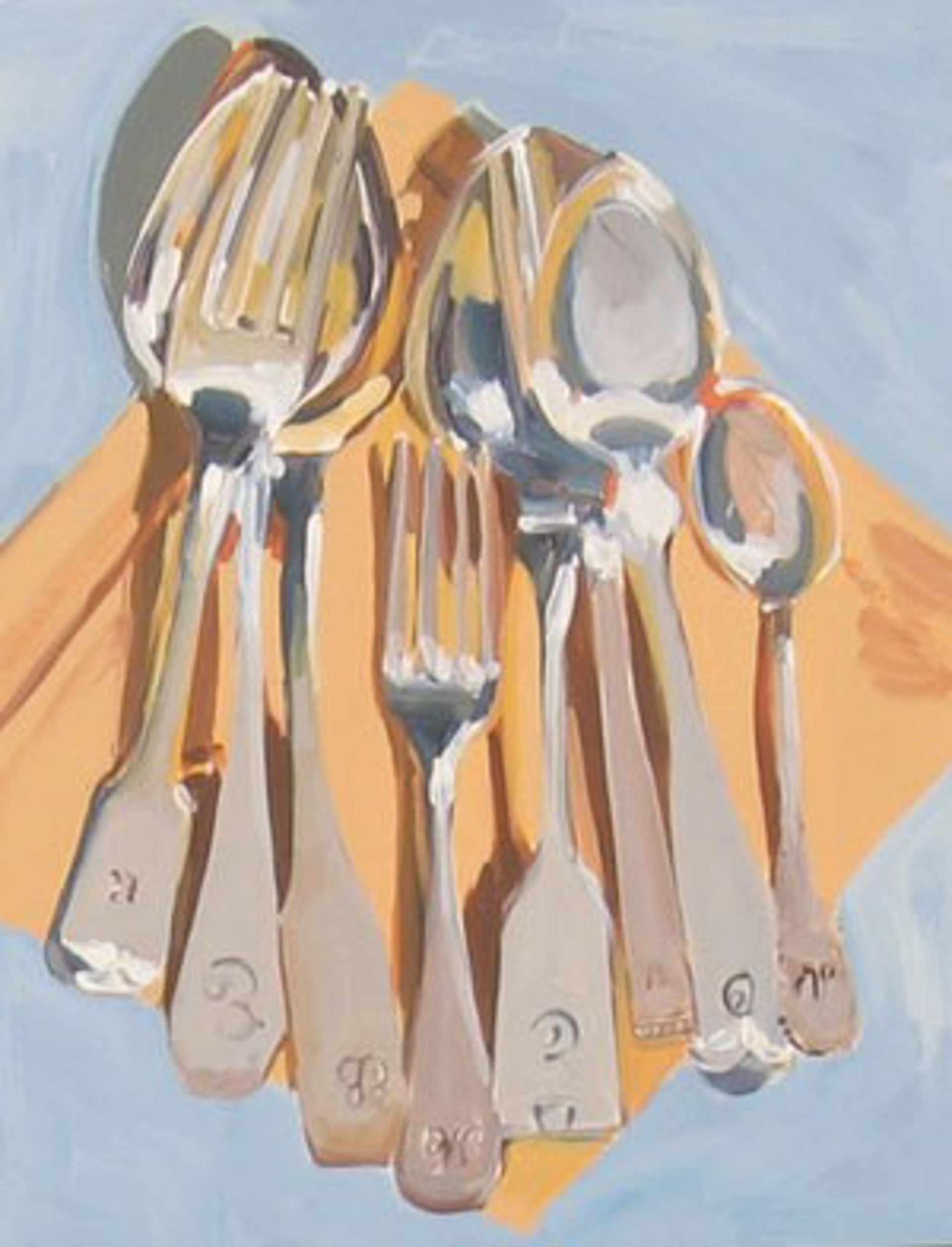 Cutlery On Yellow Ochre Napkin by Laura Lacambra Shubert