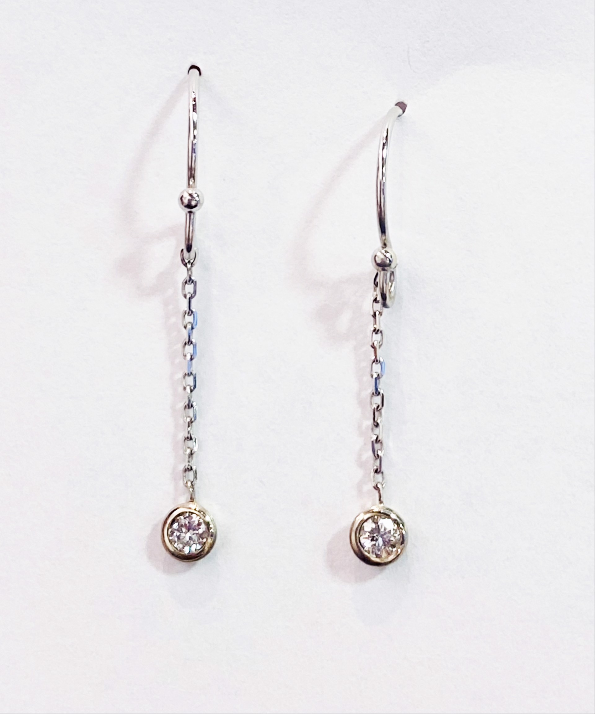 14K White Gold, Diamond Dangle Earrings by D'ETTE DELFORGE