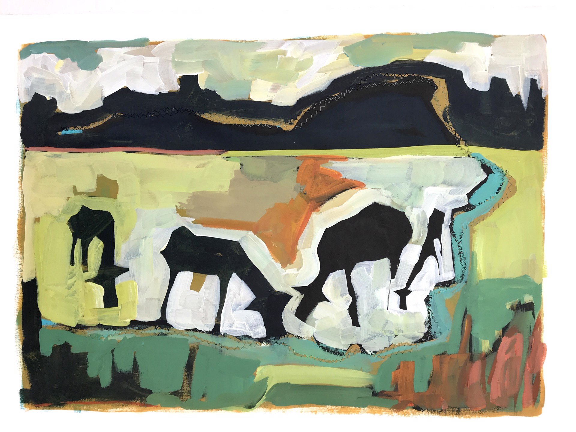 Four cows drinking from creekside by Rachael Van Dyke