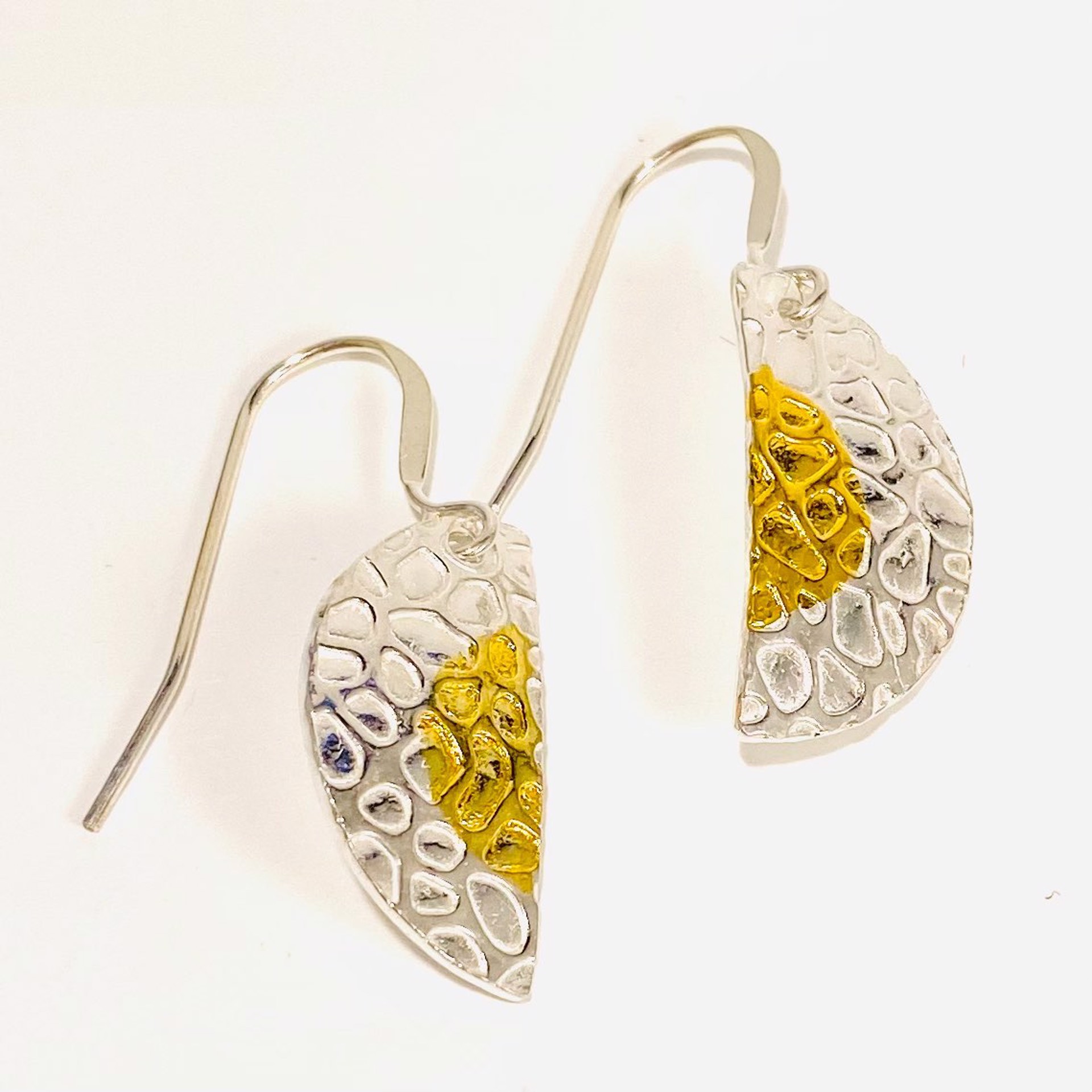 Keum-boo Oxidized Fine Silver and Gold Half Circle Earrings by Karen Hakim