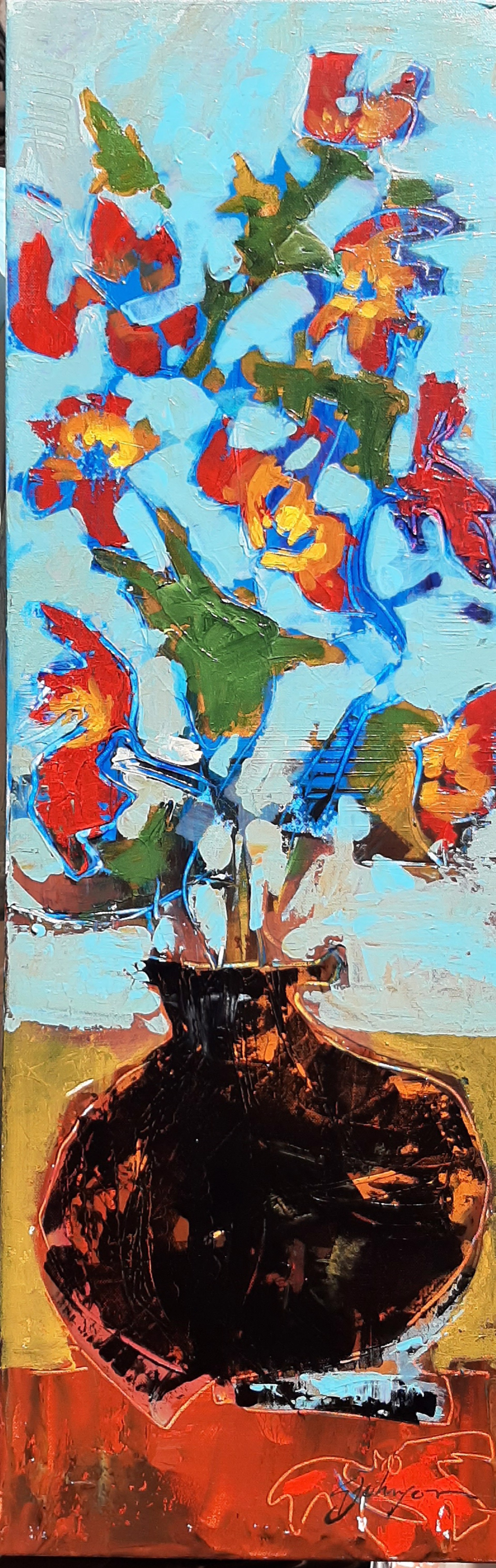 Pueblo Pot With Flowers by Gail Johnson