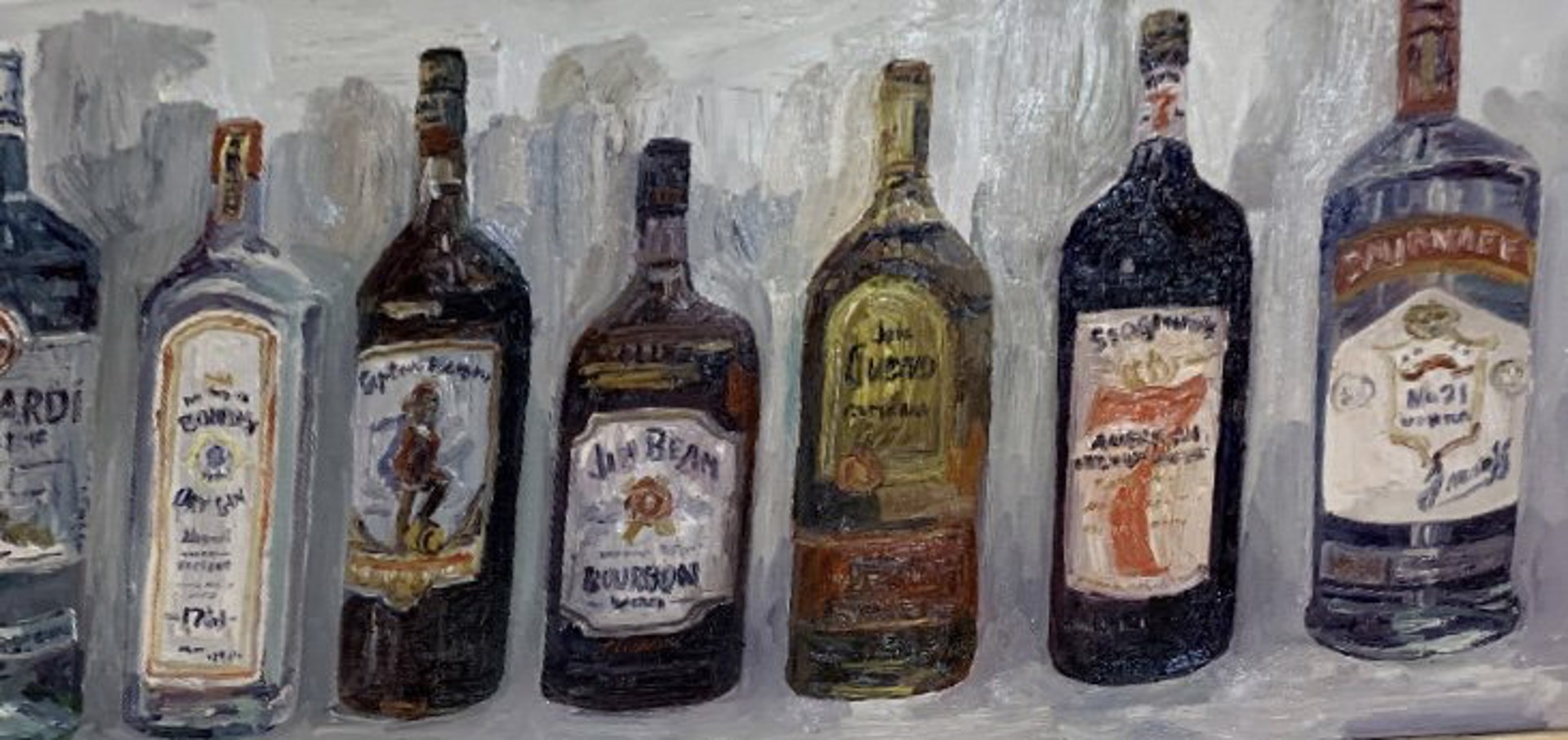 Horizontal liquor bottles by John Kilduff