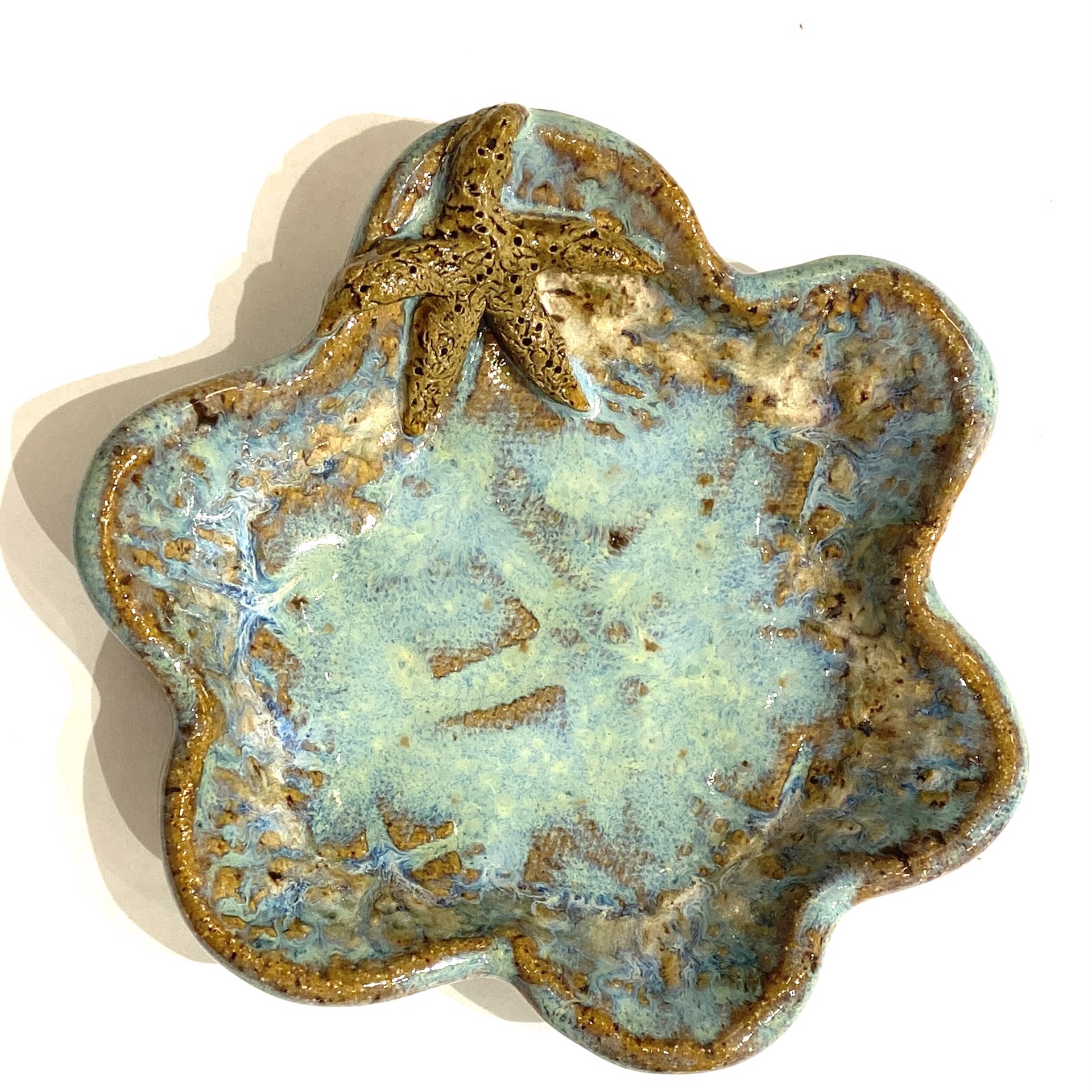 Small Pool Dish with Starfish (Green Glaze) LG23-1187 by Jim & Steffi Logan