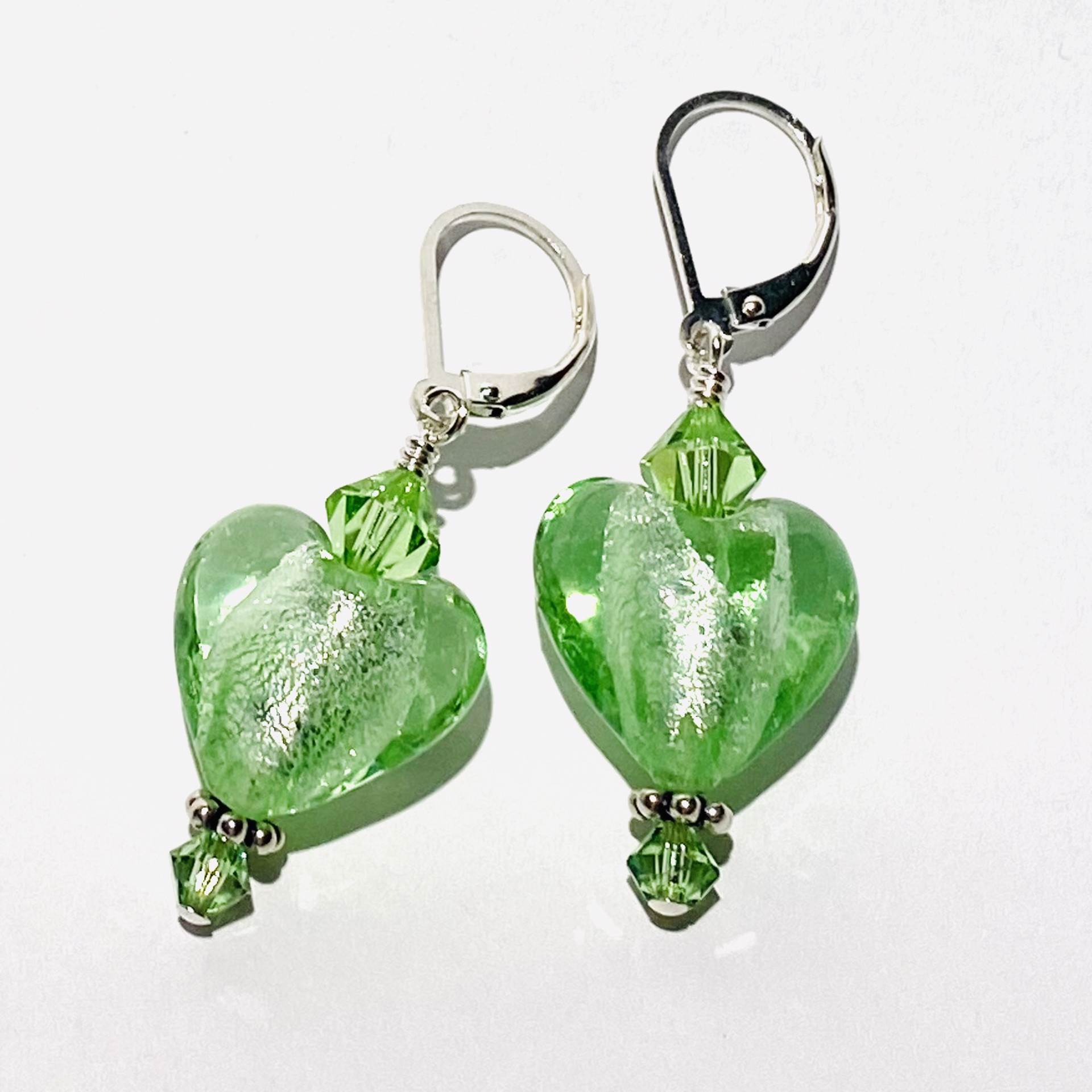 SHOSH20-92 Lime Green Art Glass Heart Earrings by Shoshannah Weinisch