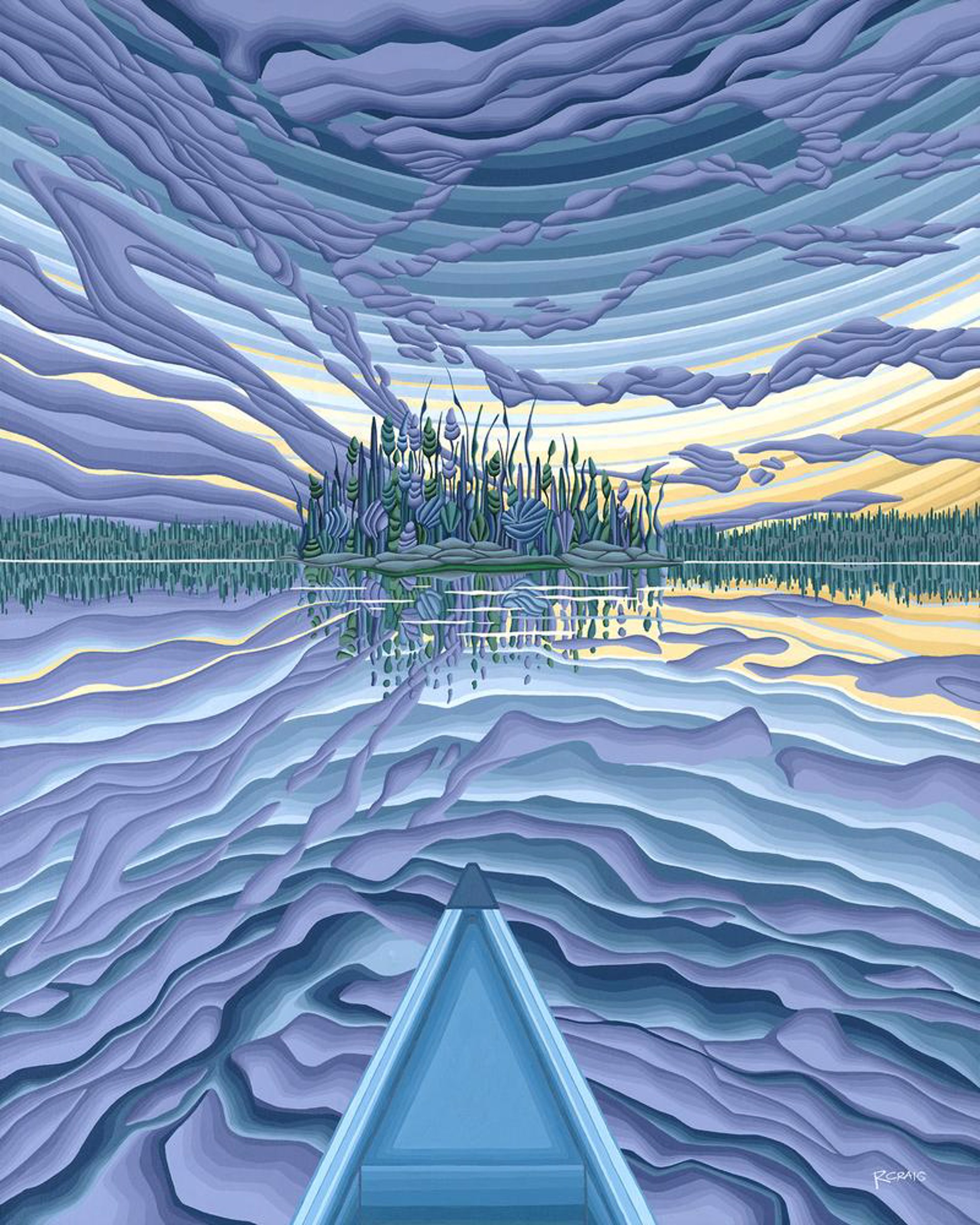 The Wild - Blue Canoe Print by Robbie Craig