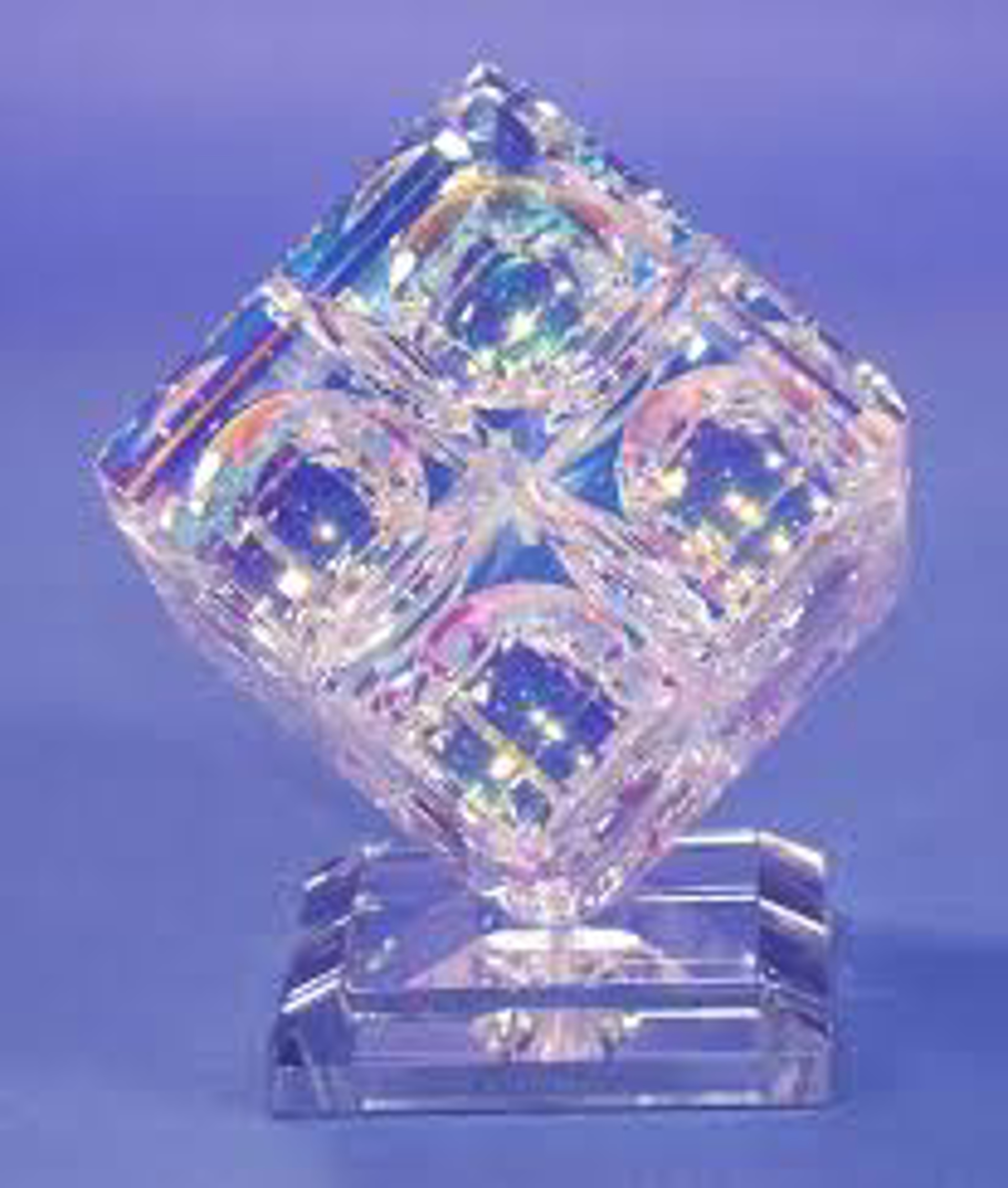 Crystal Dichroic Glass 8-40mm cubes in 1 cube on mirrored base by Harold Lustig
