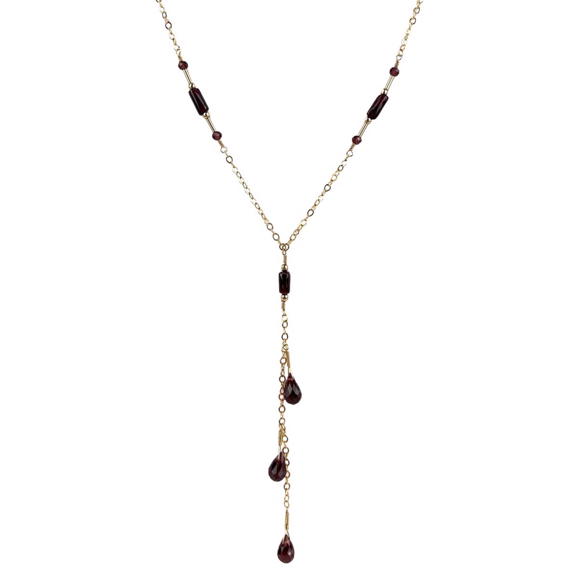 Rhodolite Garnet Faceted Teardrop Waterfall 14K GF Necklace with Infinity Pendant by Lisa Kelley