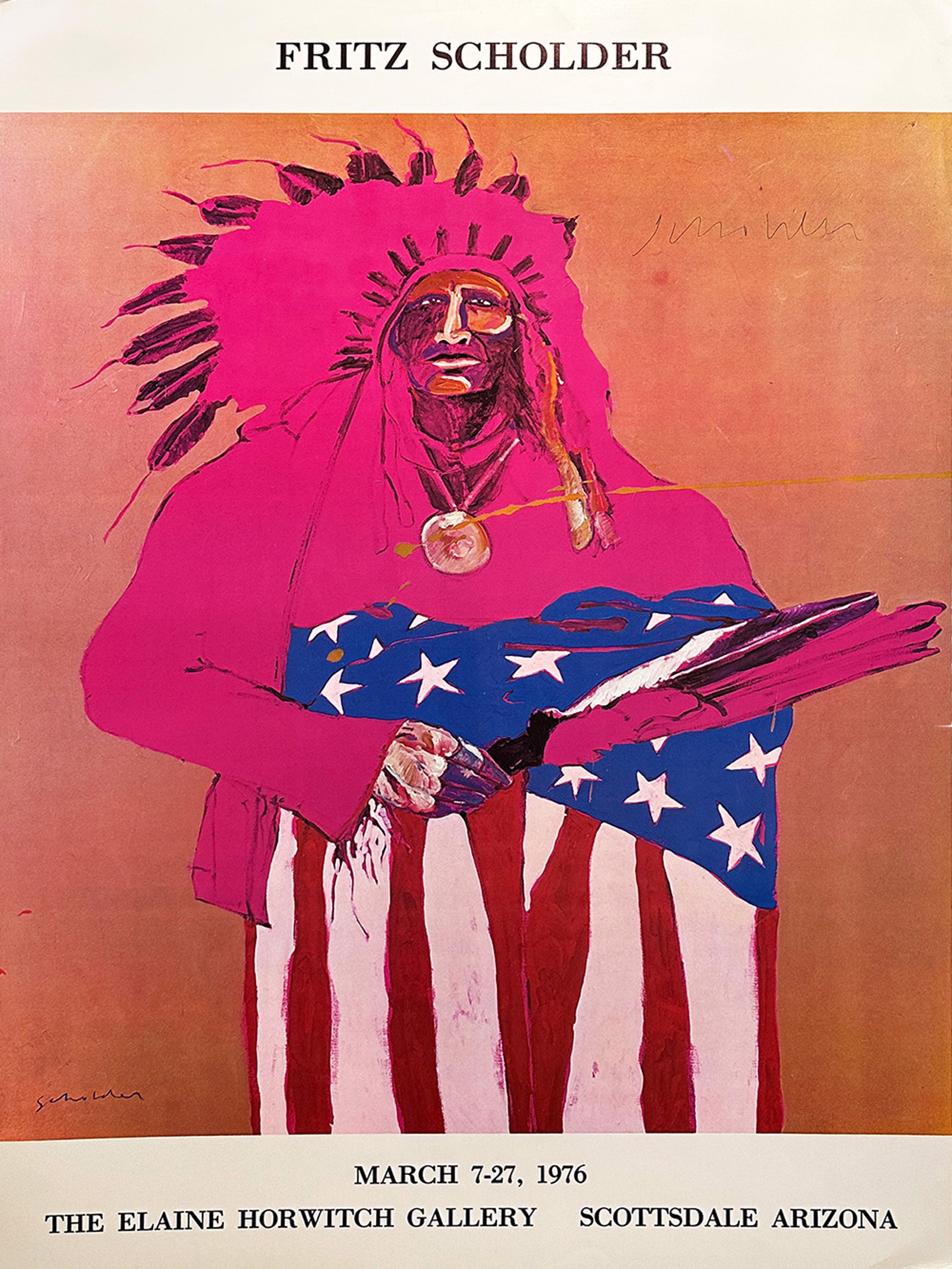 Indian with Flag -Elaine Horwitch Gallery by Fritz Scholder