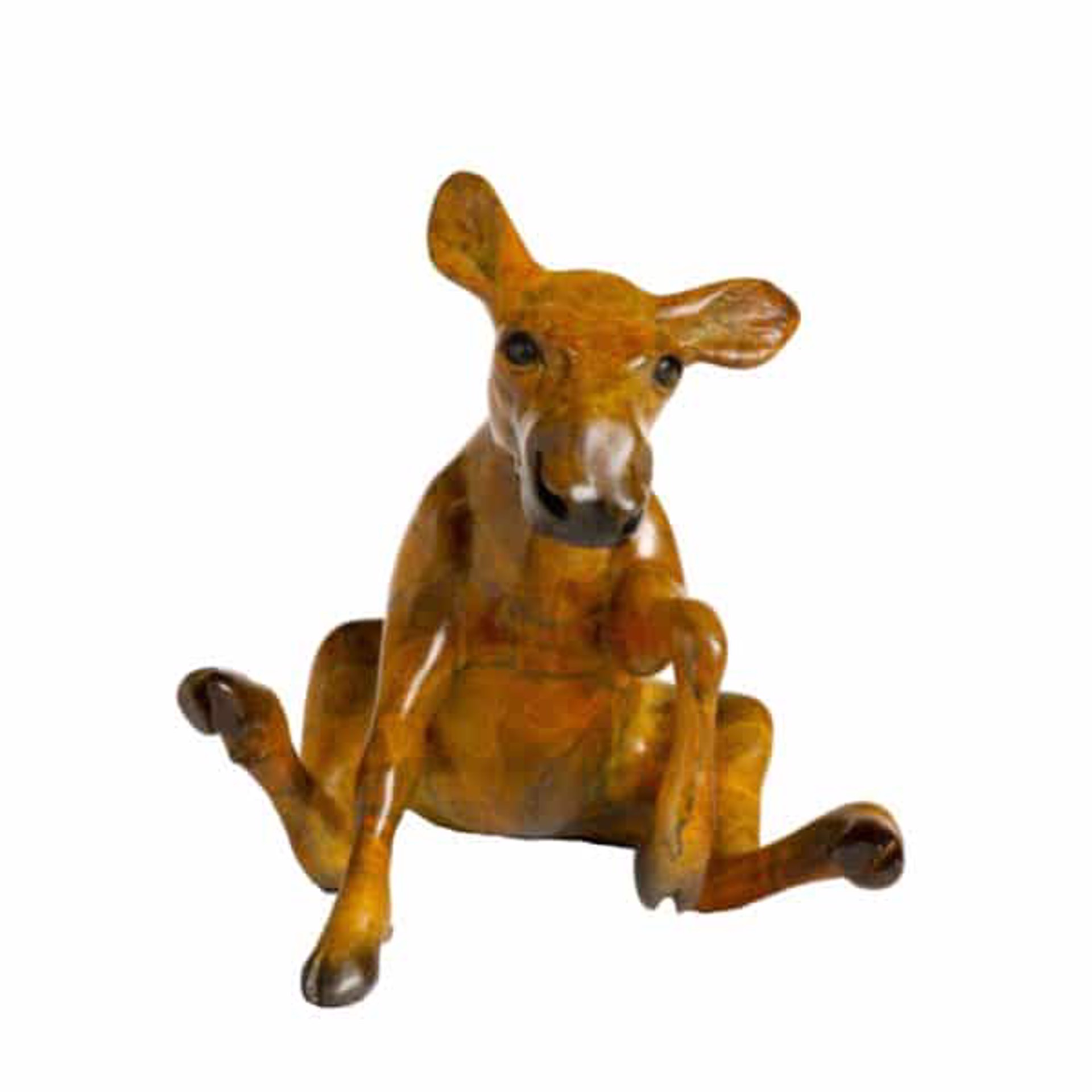 A Bronze Baby Moose Calf Sitting With A Glossy Contemporary Patina, By Alison Caswell 