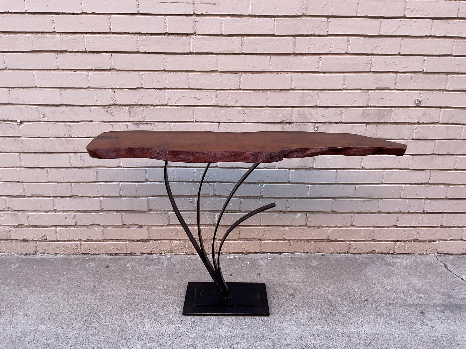 Redwood Root Side Table on Steel Base (4 Curved Pedestal) by Ron Gill