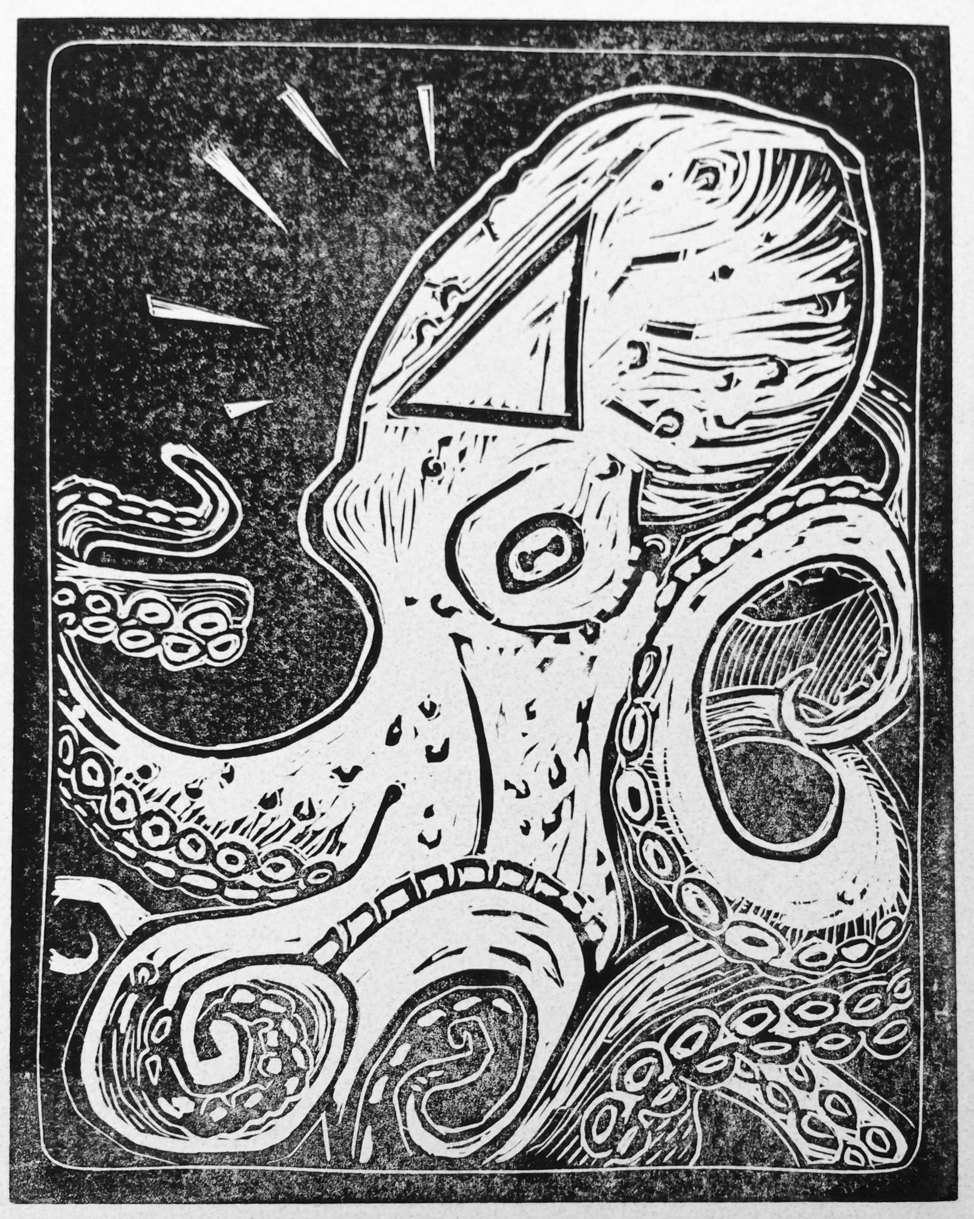 Linocut Octopus by Maud Besson