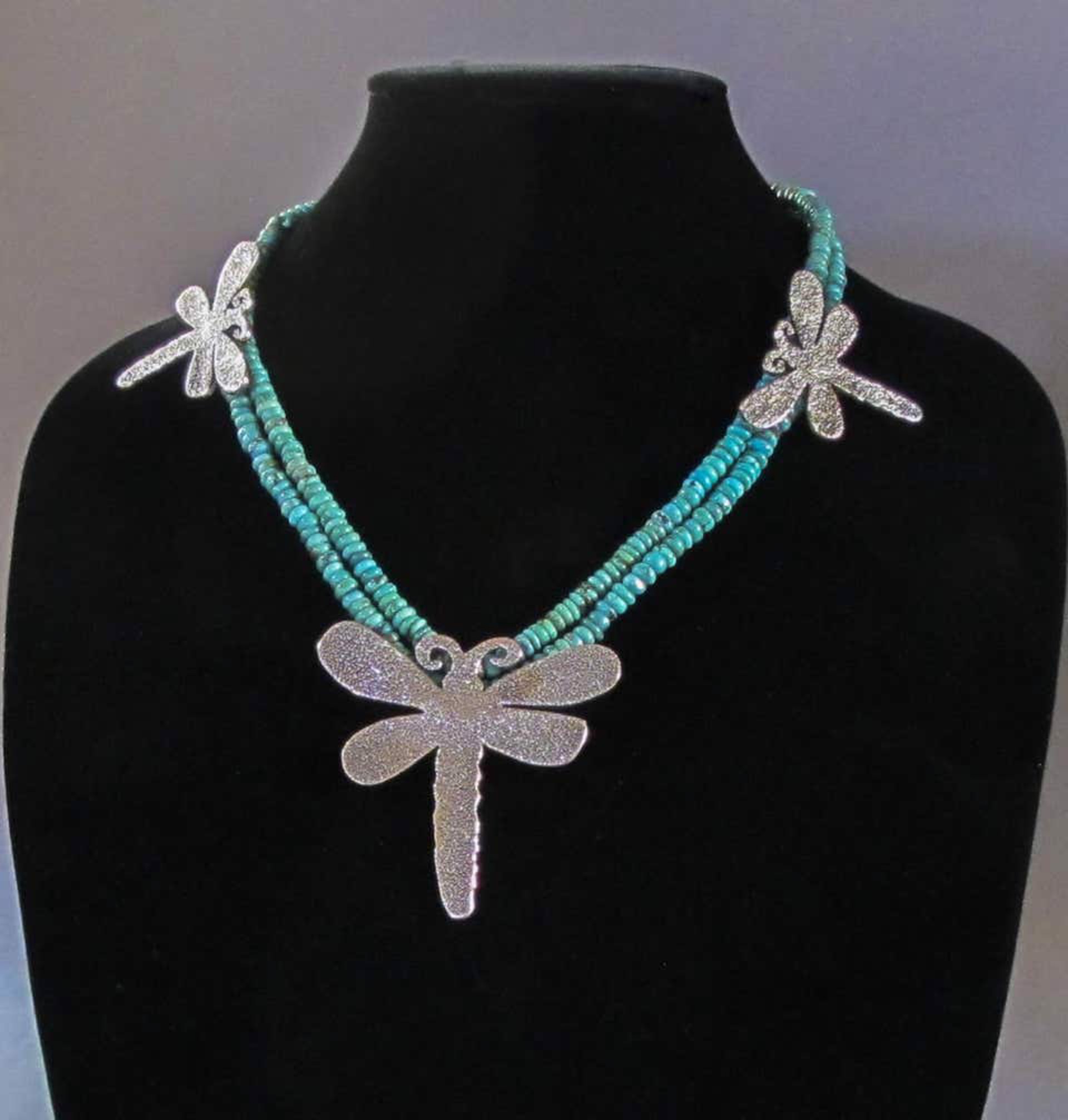 Dragonfly Necklace Kingman Turquoise and Silver by Melanie Yazzie