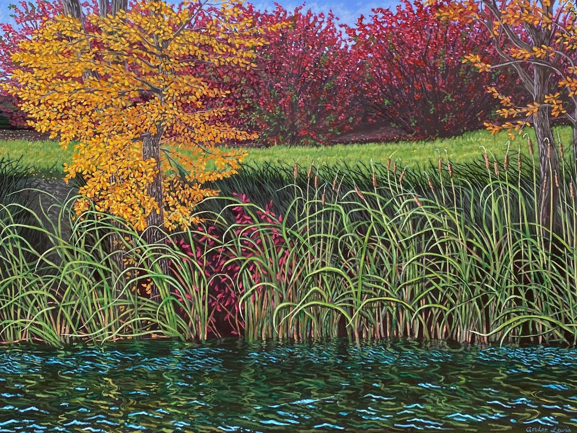 Cattails and Autumn Leaves by Gordon Lewis
