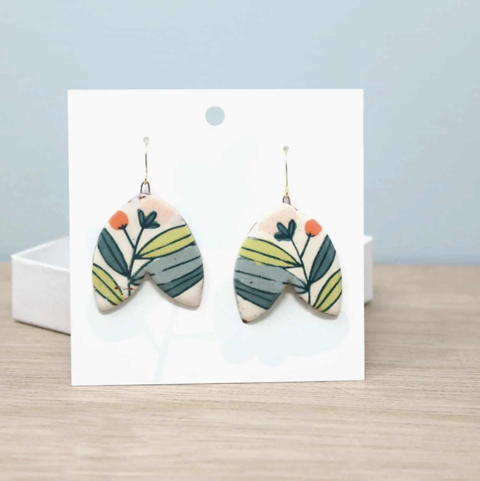 Leaf Earrings with 14k Gold-Plated Hooks by Catie Miller Ceramics