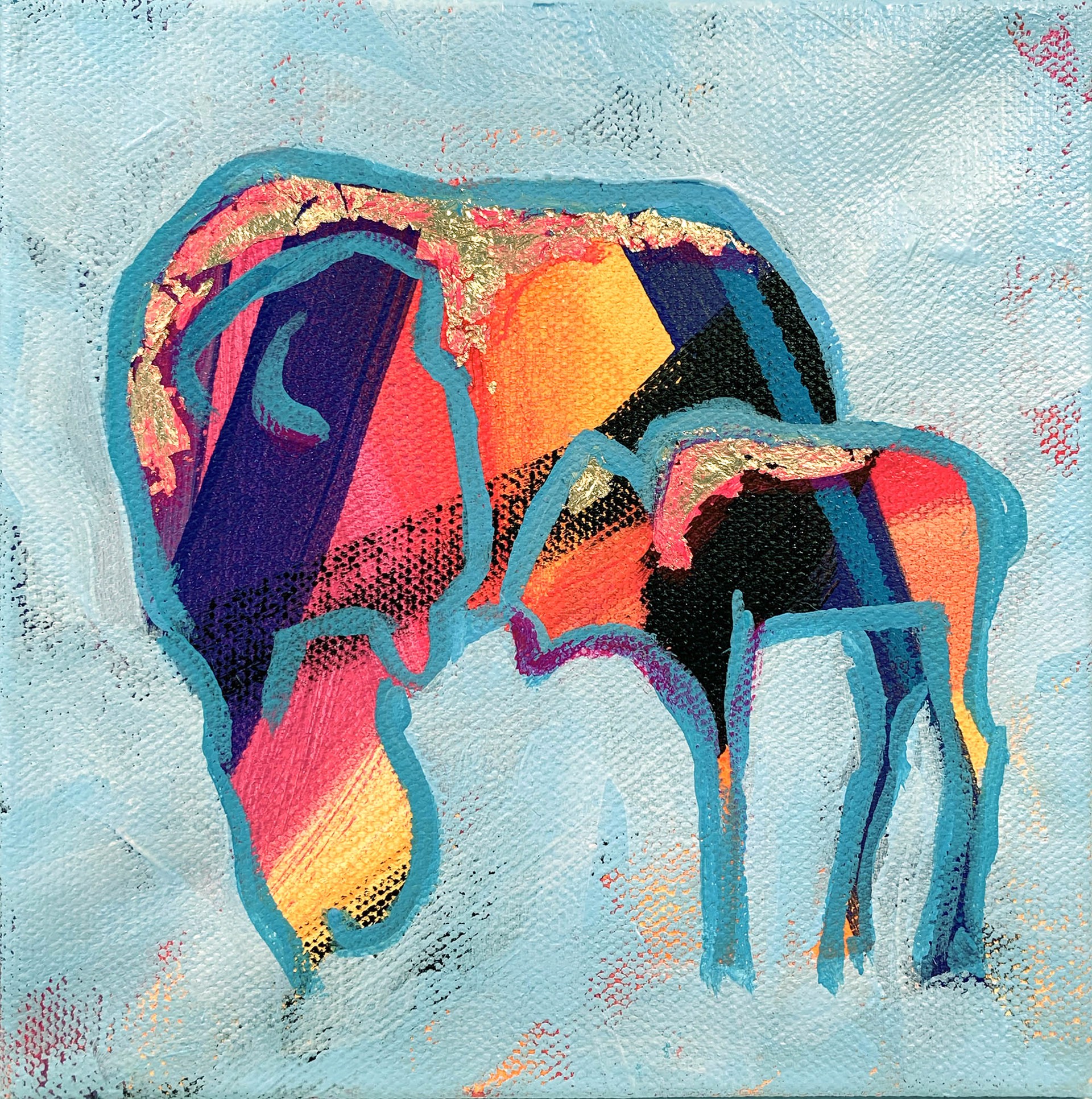 Original Painting By Carrie Wild In Acrylic And Gold Leaf On Canvas Signature Rendezvous In Color Bison