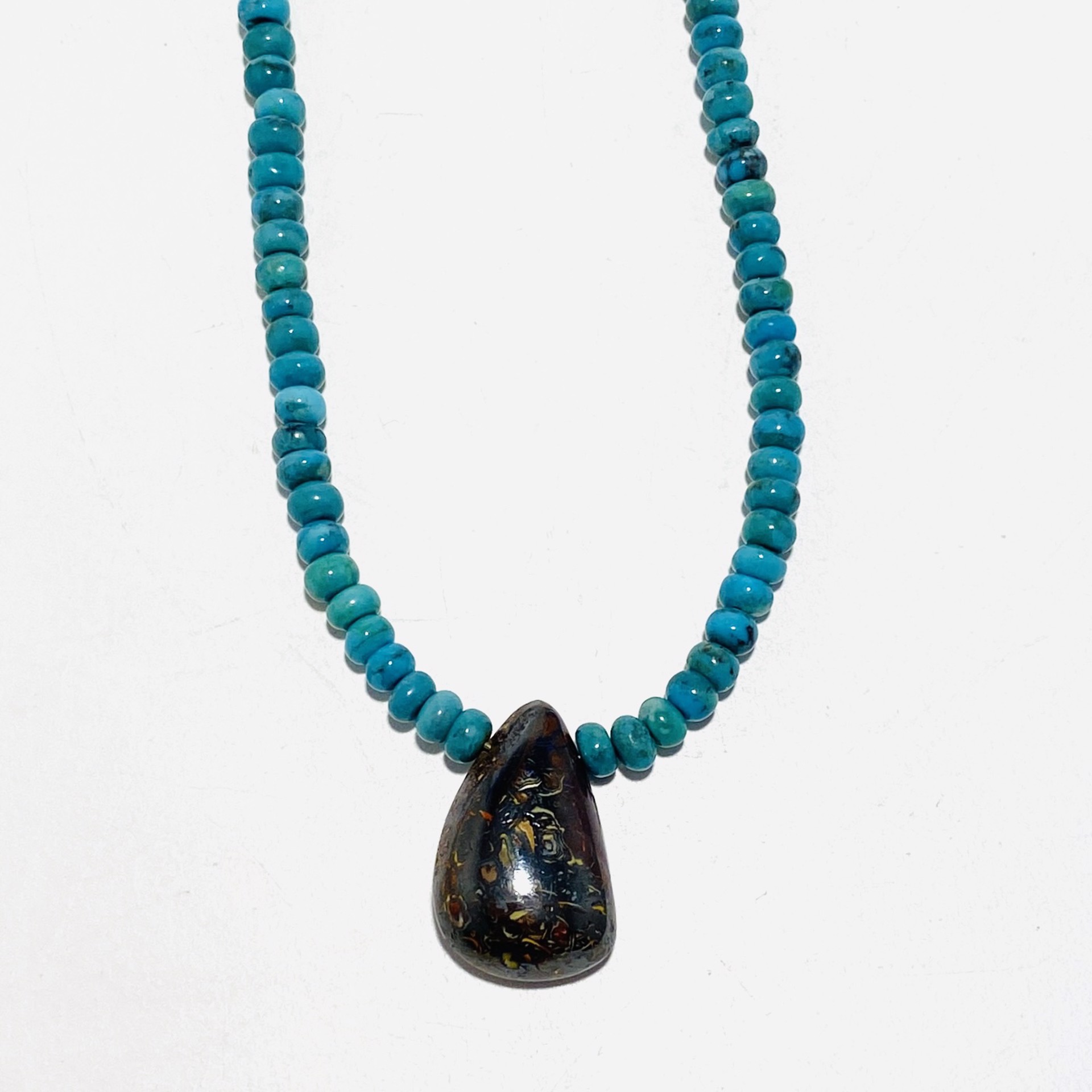 Turquoise Bead Necklace, Australian opal pendant by Nance Trueworthy