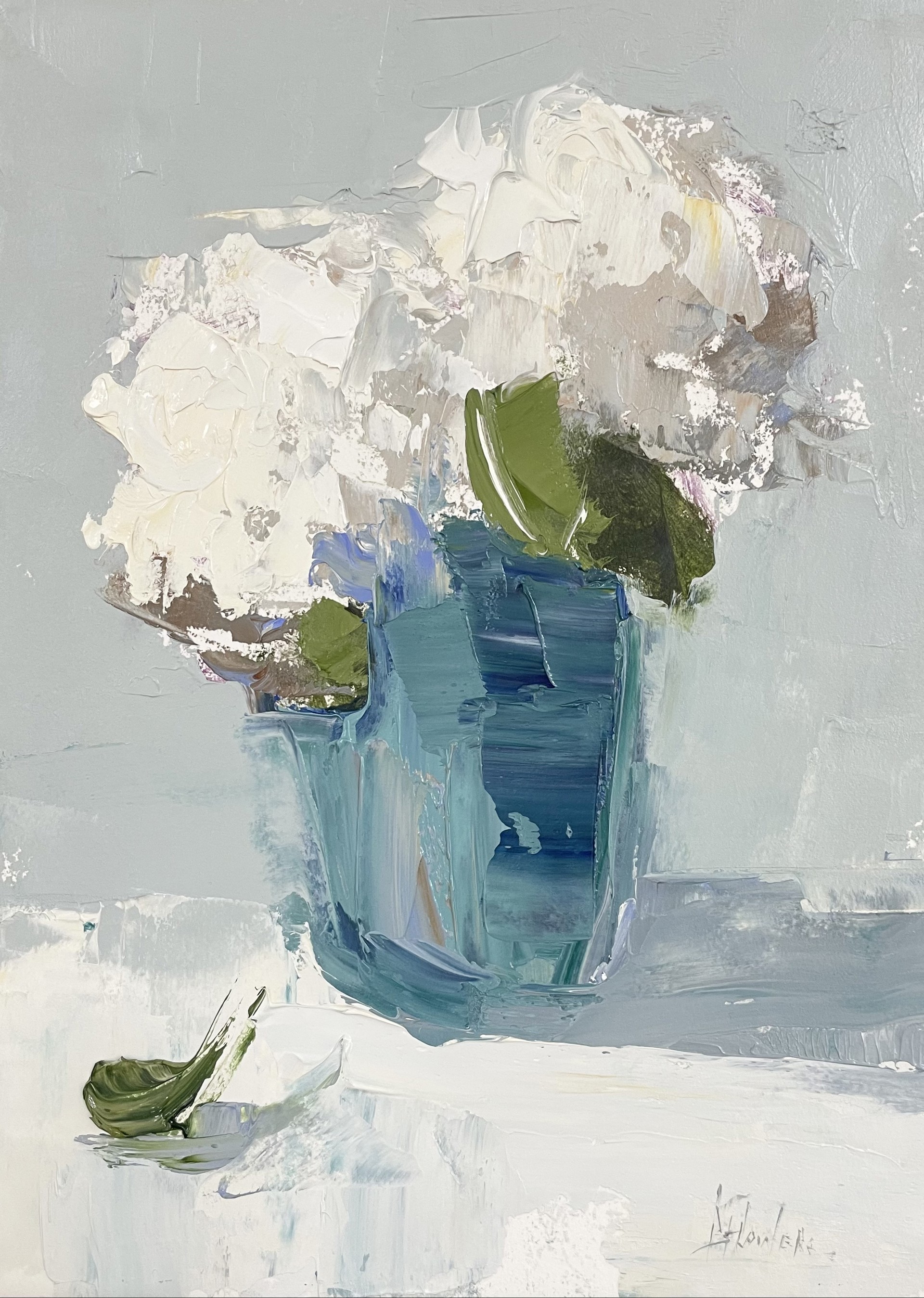 Hydrangeas in Blue Vessel by Barbara Flowers