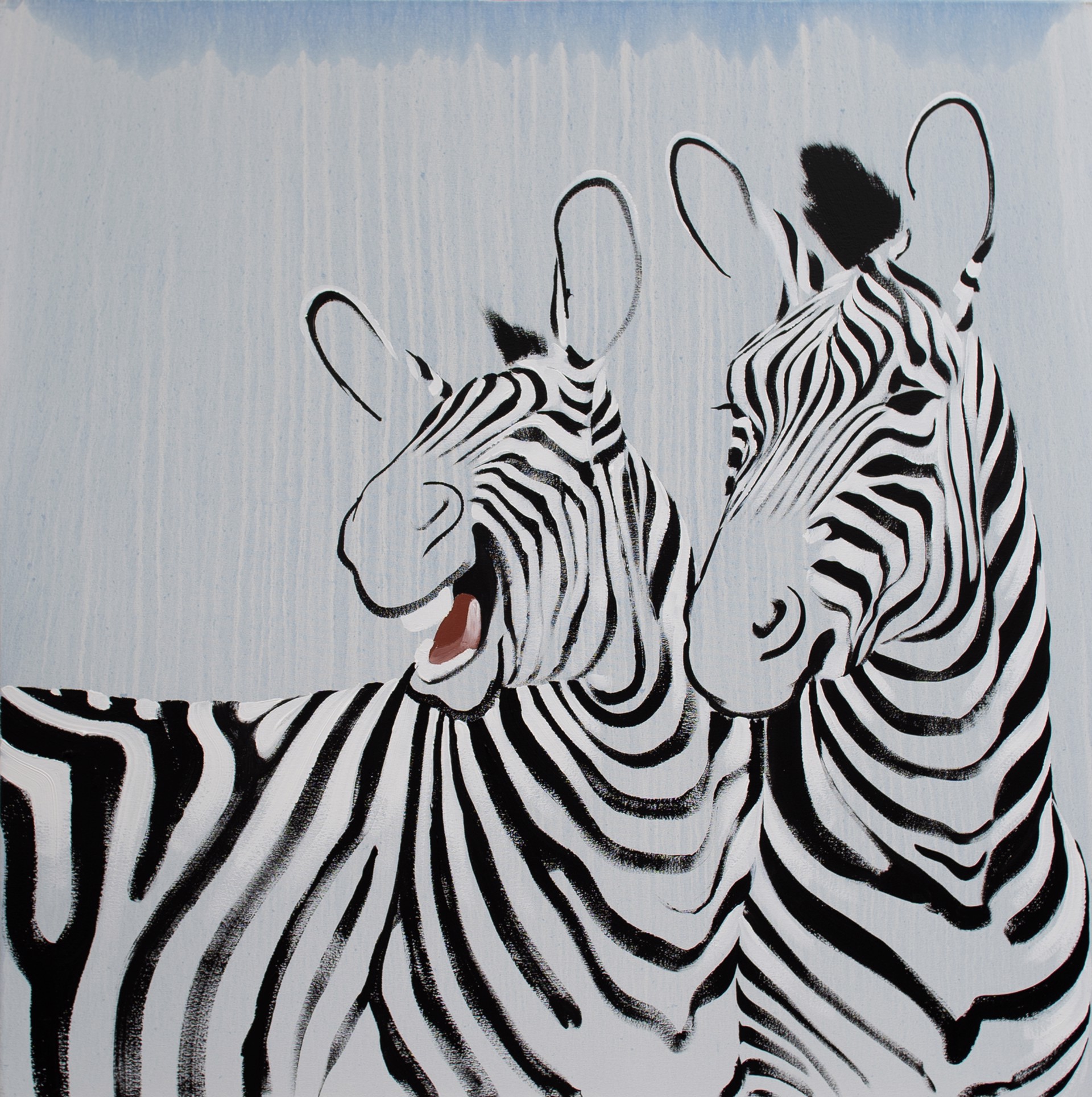 Two Laughing Zebra on Blue by Josh Brown