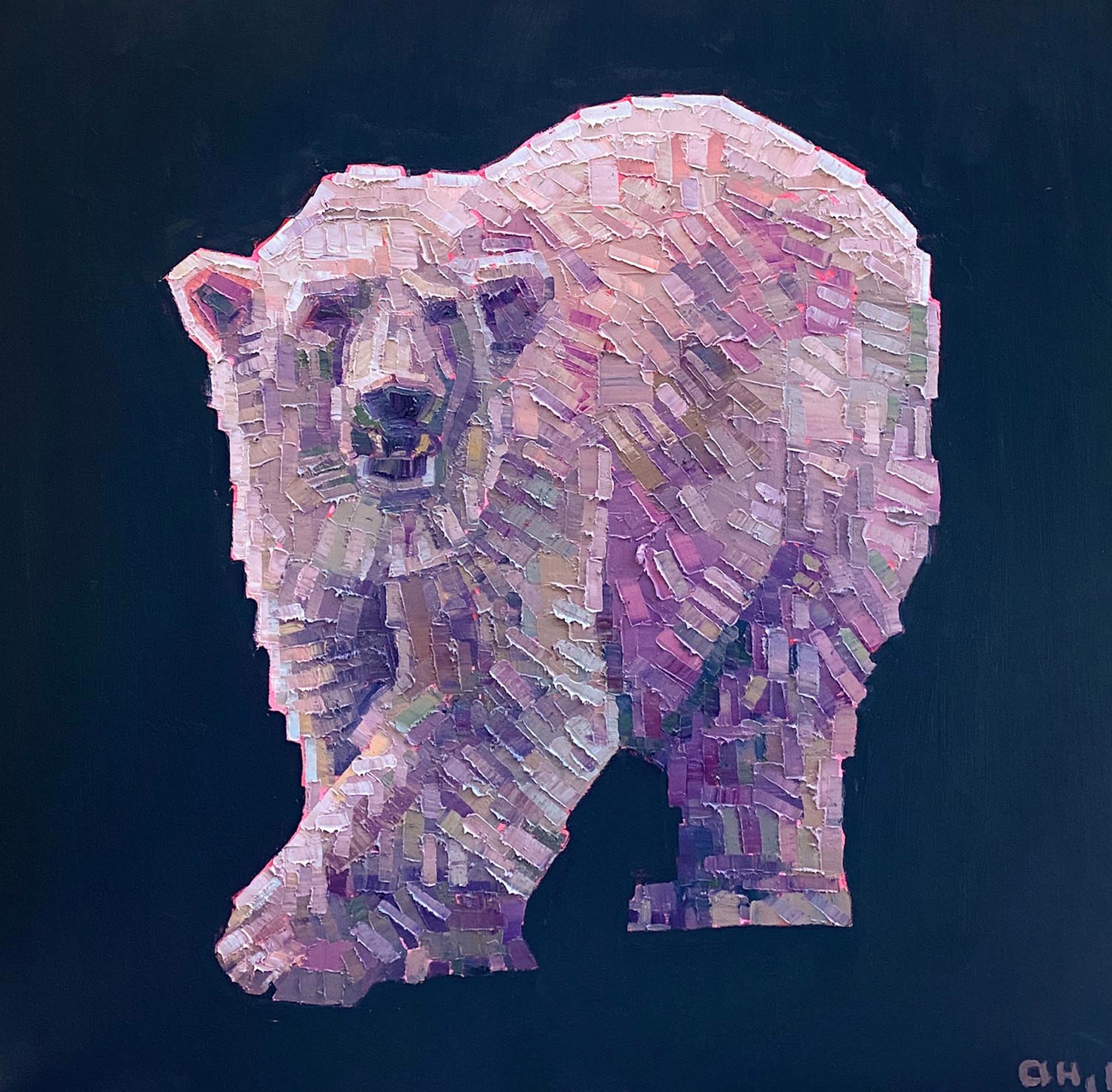 Original Oil Painting By Aaron Hazel Featuring a Polar Bear On Dark Blue Background