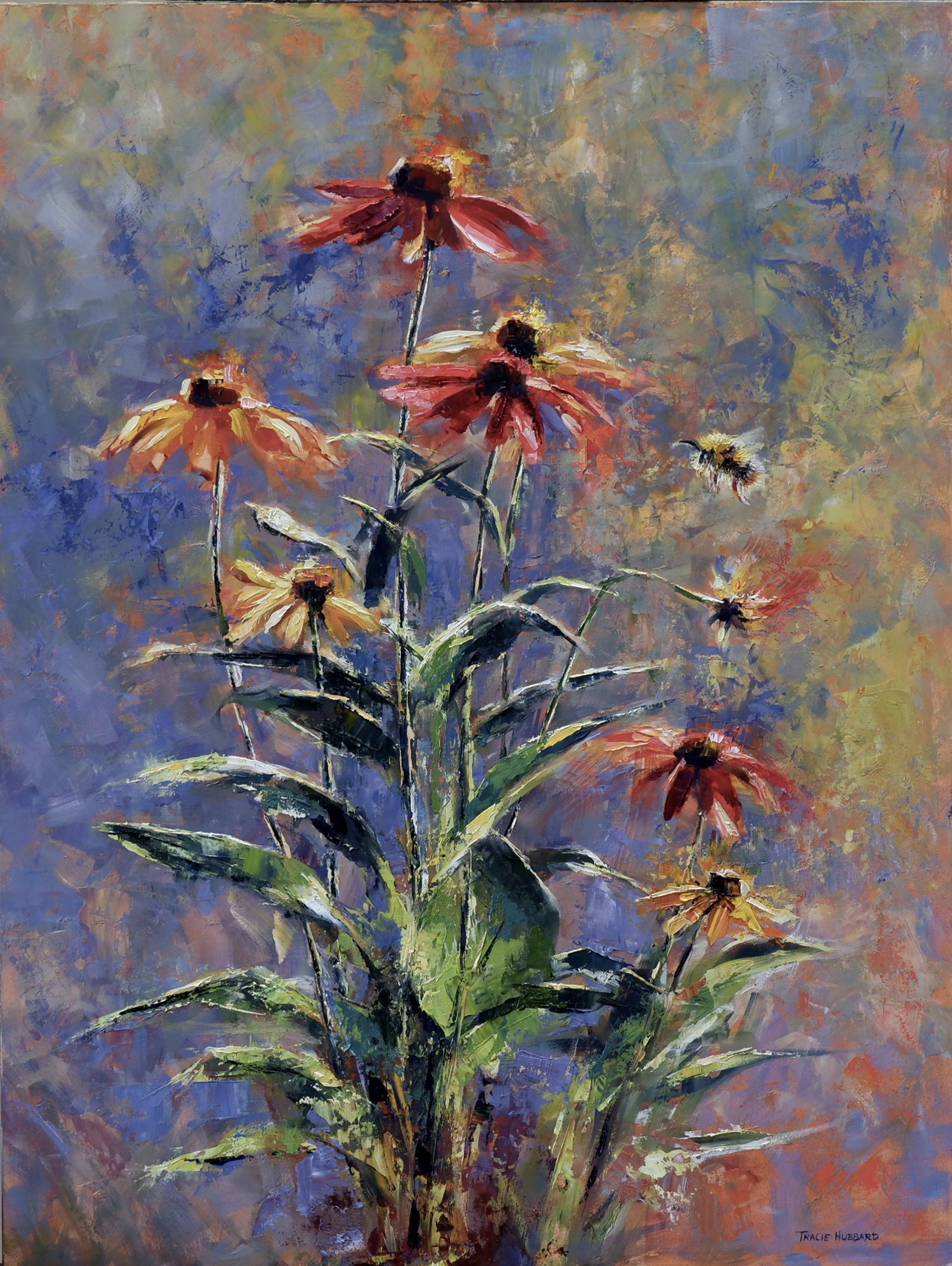 Coneflowers With Bumblebee by Tracie Hubbard