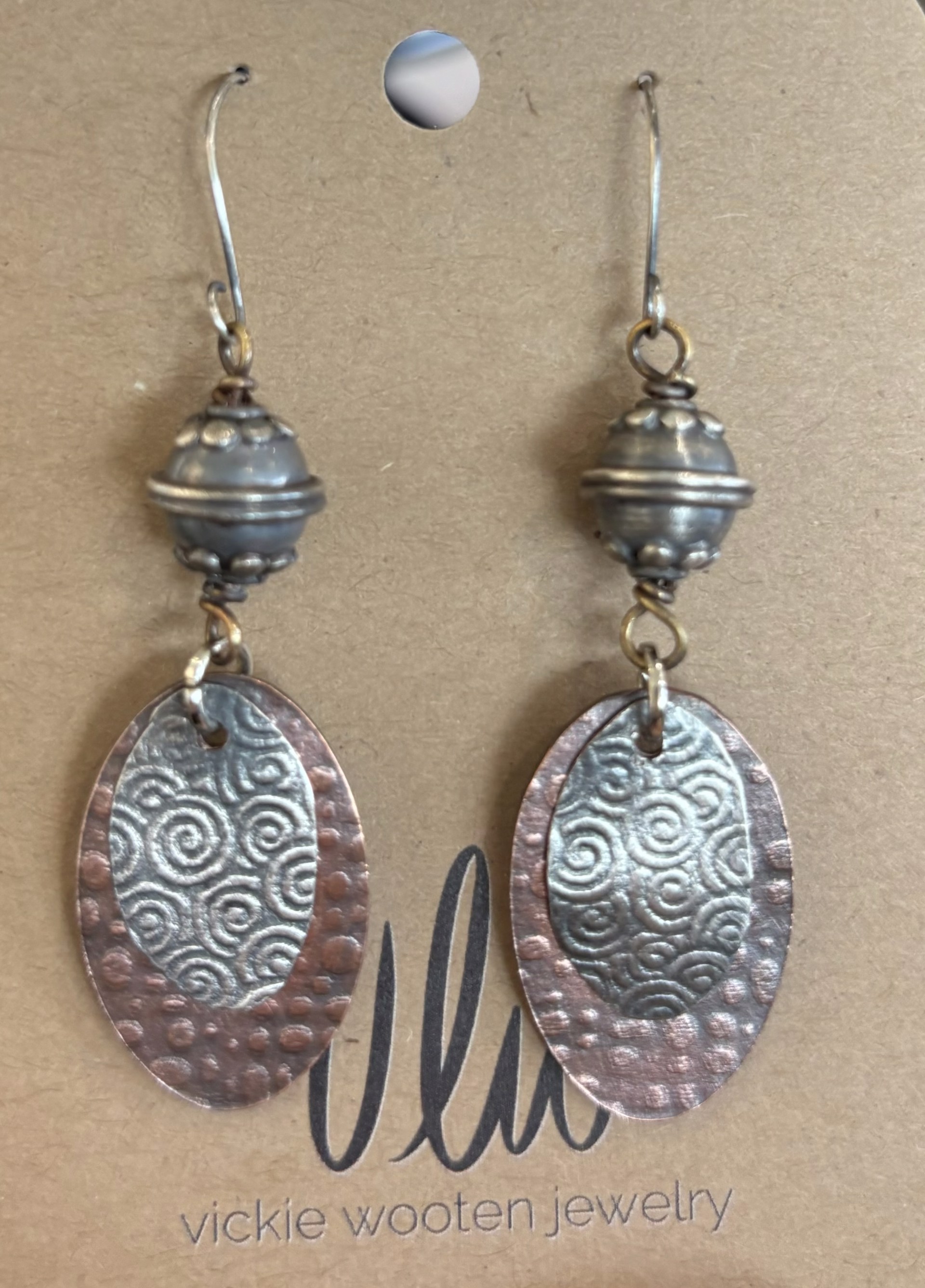 Sterling Copper Embossed Metal Earrings 1 by Vickie Wooten