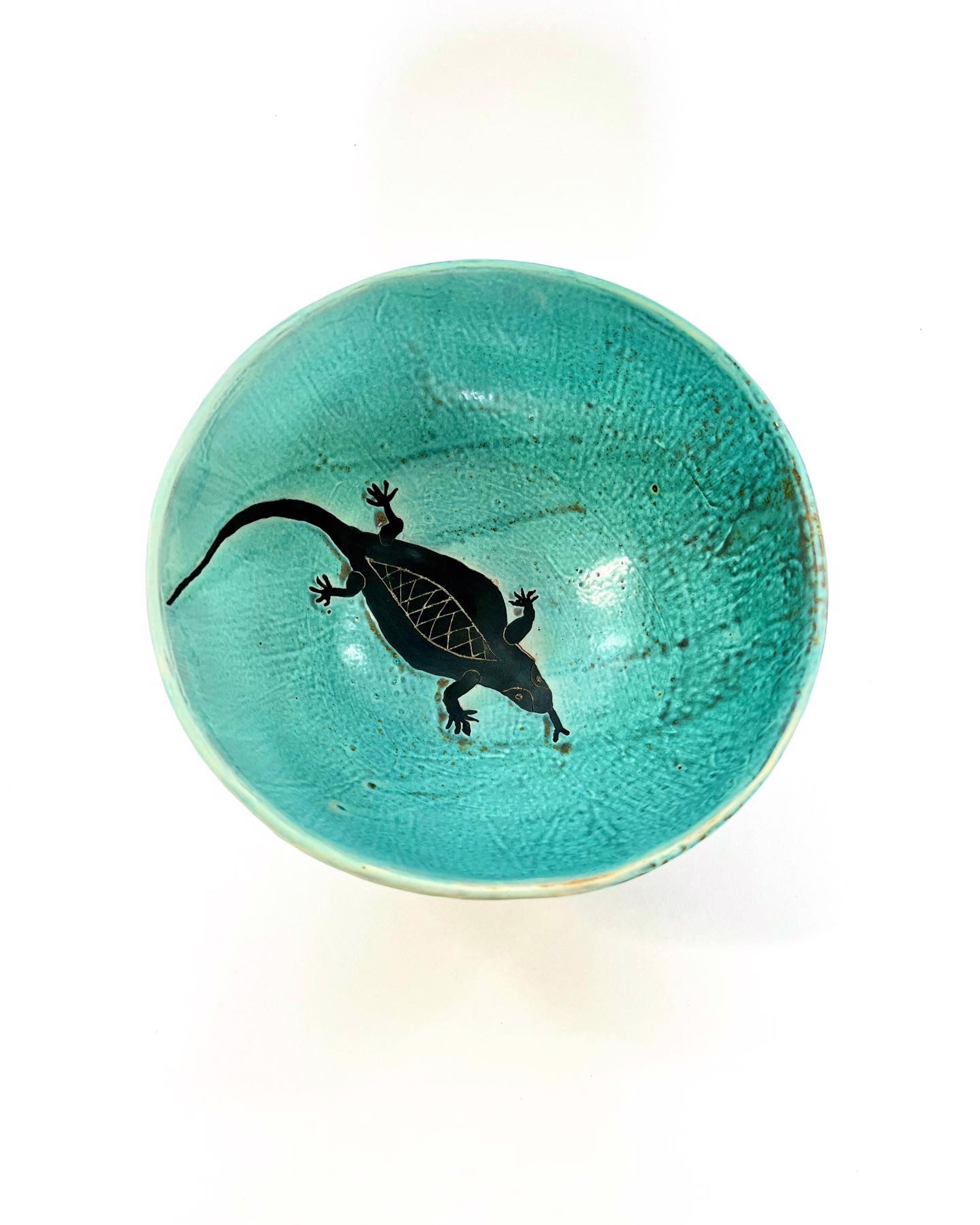 Bowl -  Blue with Arizona Fence Lizard by Curtis Hoard