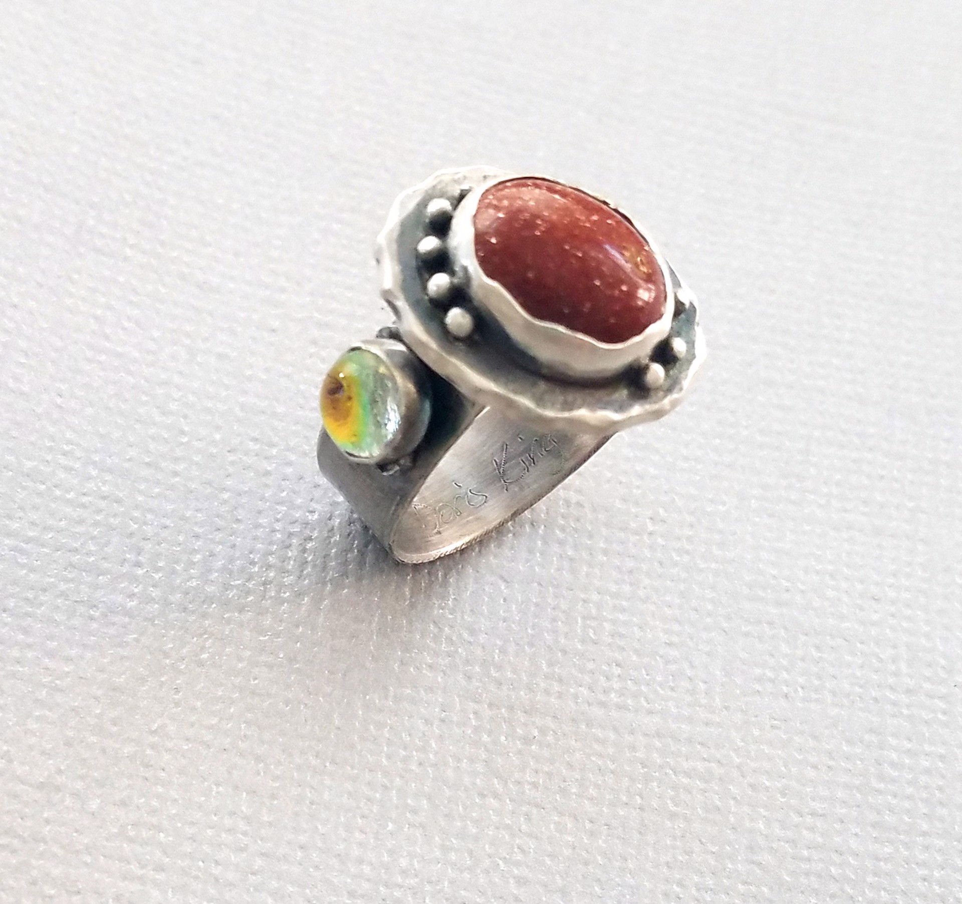 Ring - Sunstone Ring with Dichoric Glass 2906 by Doris King